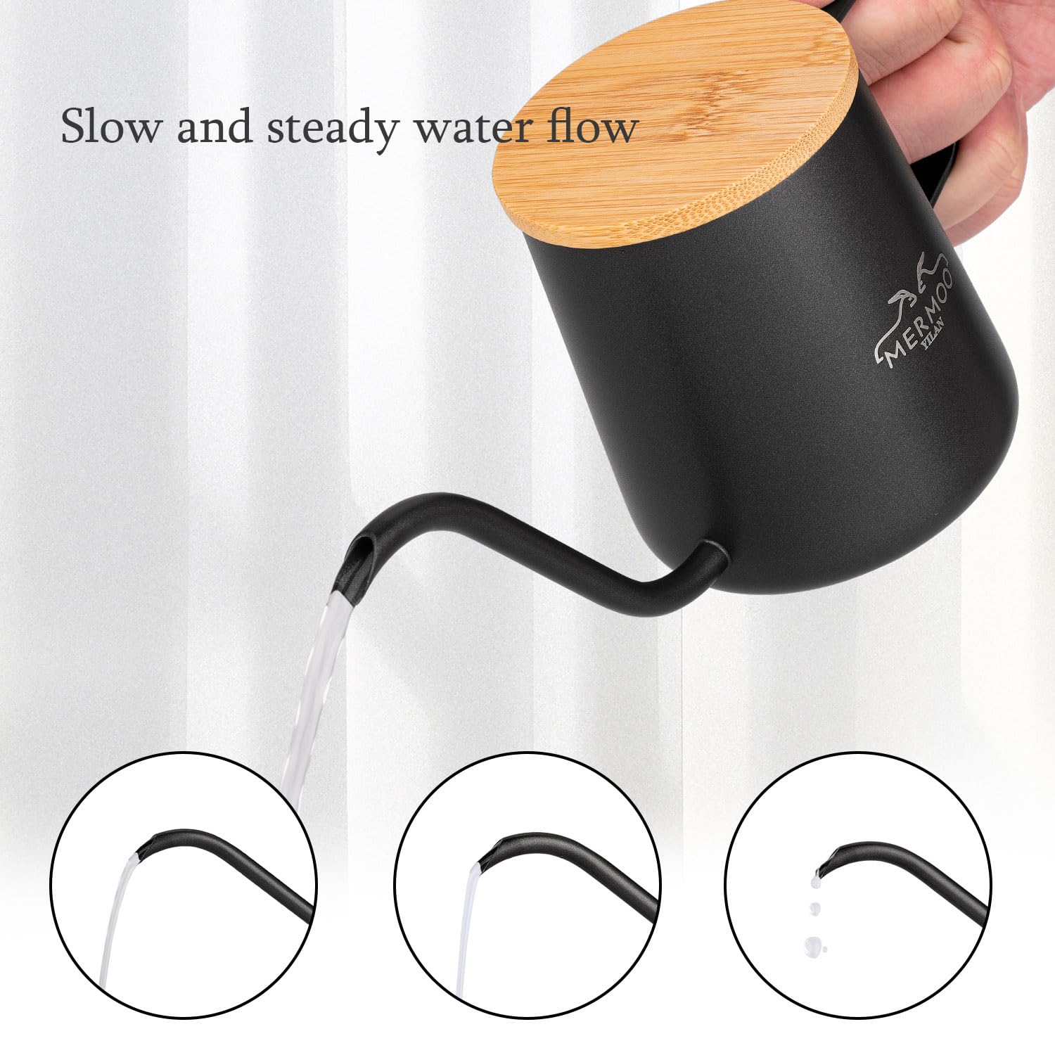 Mermoo Yilan Gooseneck Kettle Pour Over Coffee Kettle With Lid 350Ml Stainless Steel Kettle Hand Drip Coffee Pot Long Narrow Cof