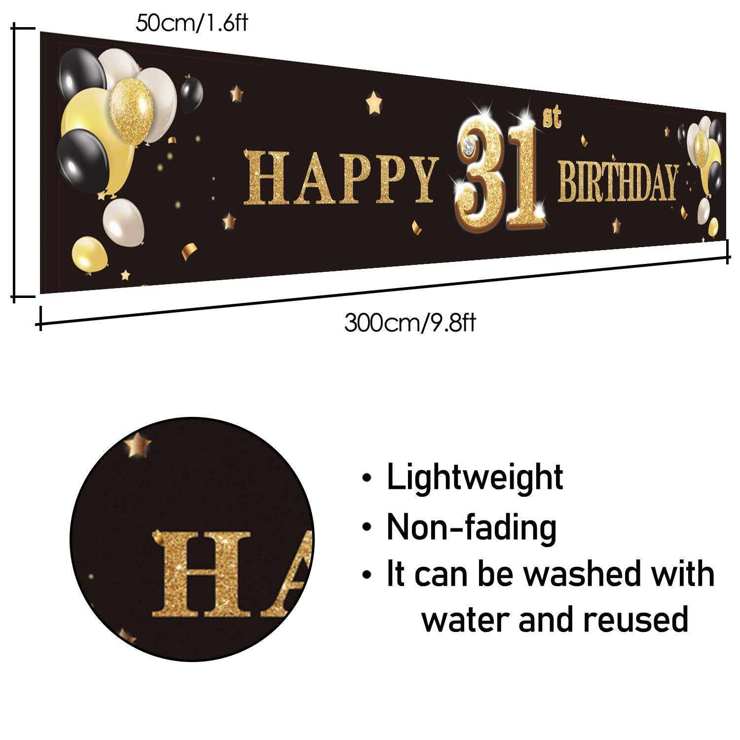 Pakboom Happy 31St Birthday Backdrop Black Photo Background Banner Cheers To 31 Years Old Decorations Party Supplies