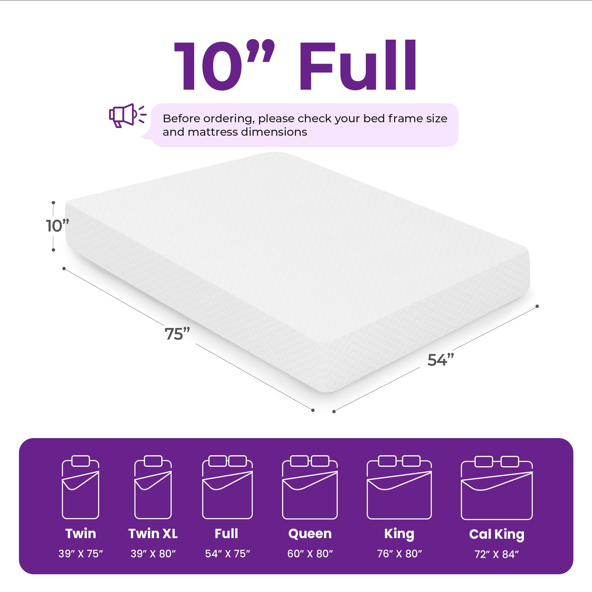 Gaeste 10 Inch Full Cooling Gel Memory Foam Medium Firm Mattress Breathable Pressure Relief Certipur-Us Certified Mattress-In-A-
