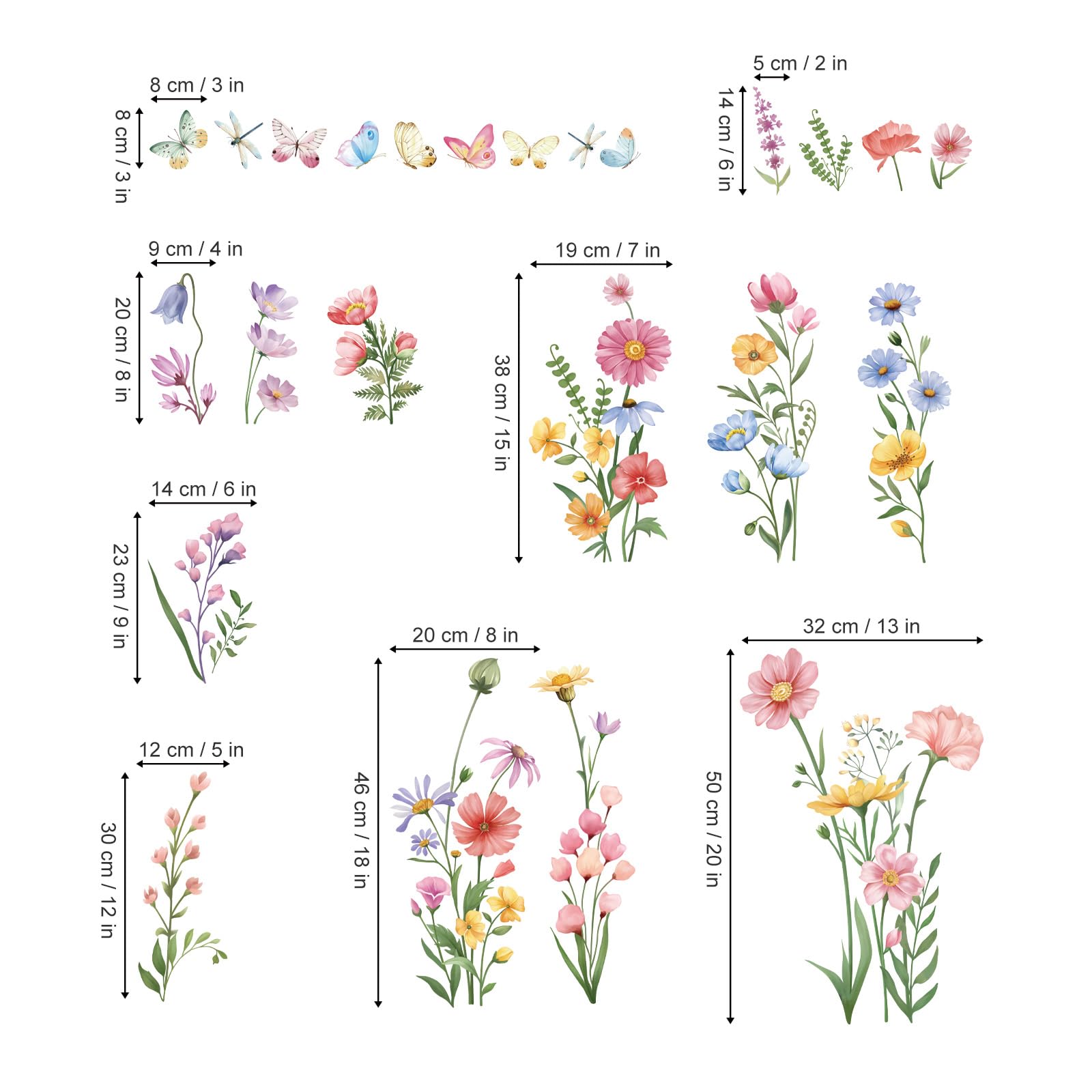 Wondever Pink Wildflower Wall Stickers Garden Flower Daisy Butterflies Floral Botanical Wall Art Decals For Bedroom Living Room