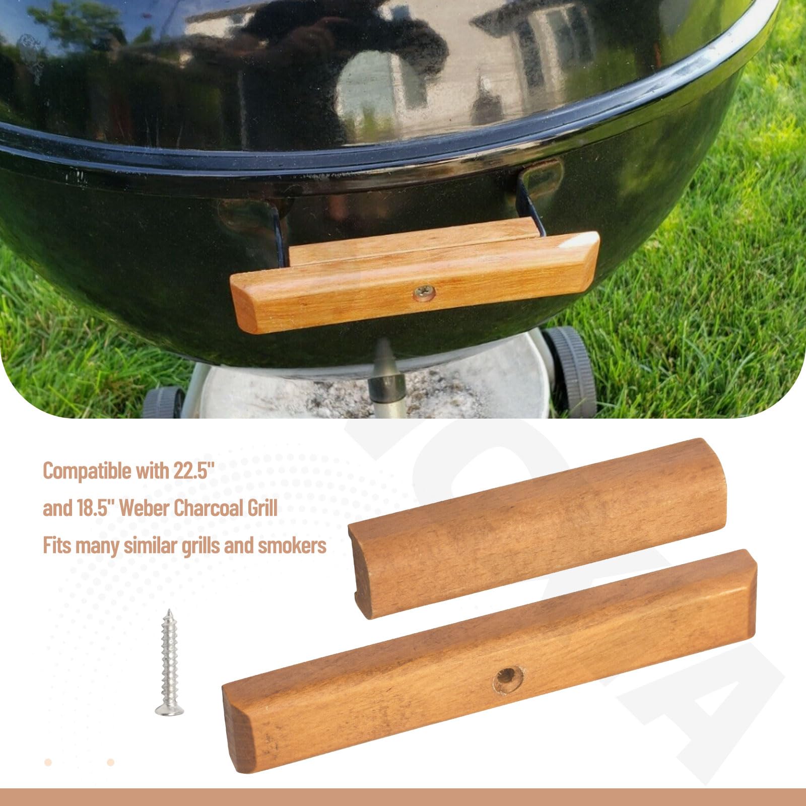 2 Pack Cherry Wood Replacement Handle Compatible With Weber Charcoal Grill, Fits 22.5'' And 18.5'' One Touch Grills And Many Sim