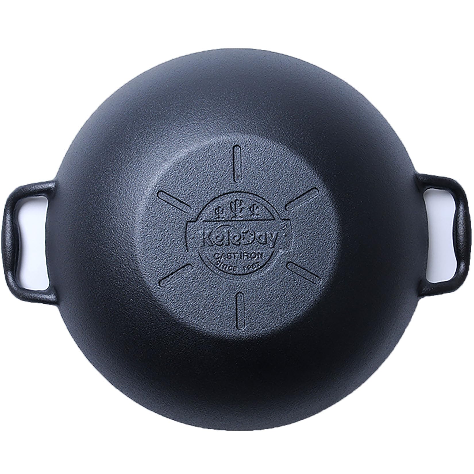 Keleday 14 Inch Cast Iron Wok With Lid, Non Stick, Pre-Seasoned Woks & Stir-Fry Pans With 2 Loop Handles, Uncoated Chinese Handm