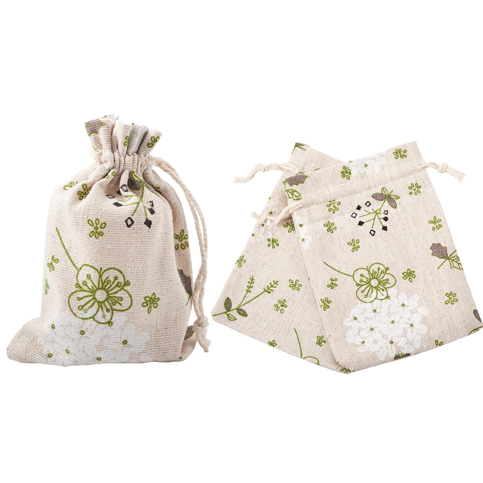 Kissitty 50 Pack Cotton Cloth Storage Bags With Drawstring 5.5X3.9 Inch Flower Printed Reusable Jewelry Gift Pouches For Wedding