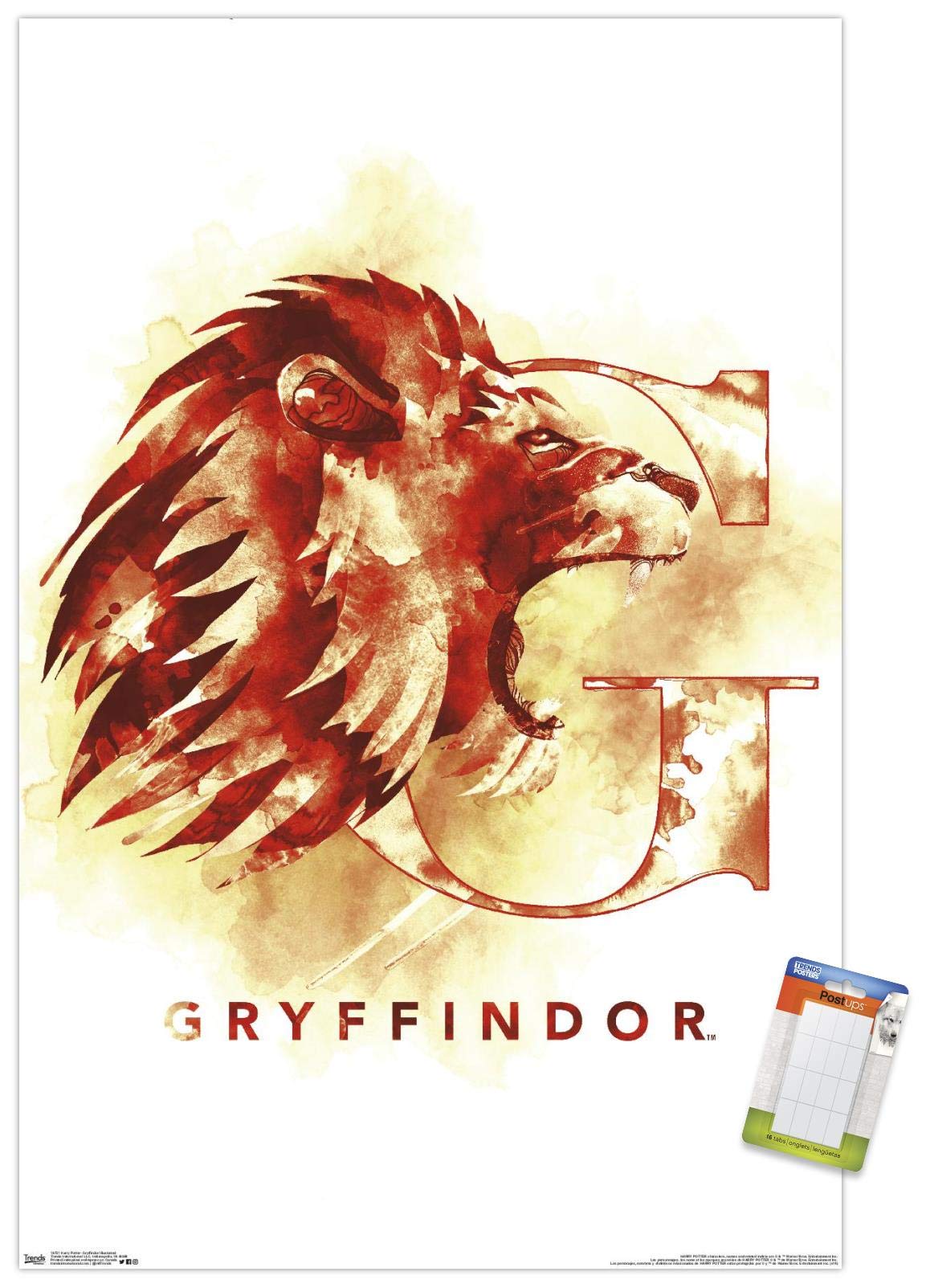 Trends International Wizarding World: Harry Potter-Gryffindor Illustrated House Logo Wall, 22.375'' X 34'', Poster & Mount Bundl