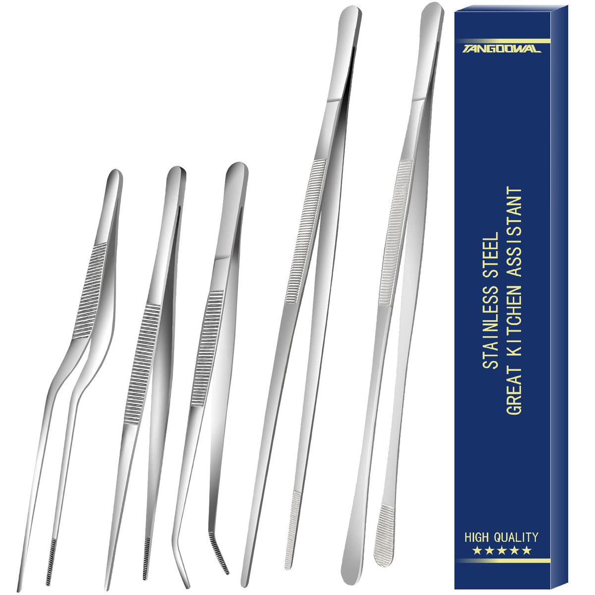 5 Pcs Kitchen Fine Tweezers Tongs, Stainless Steel Food Tongs Set, Professional Kitchen Long Tongs For Cooking,Repairing,Sea Foo