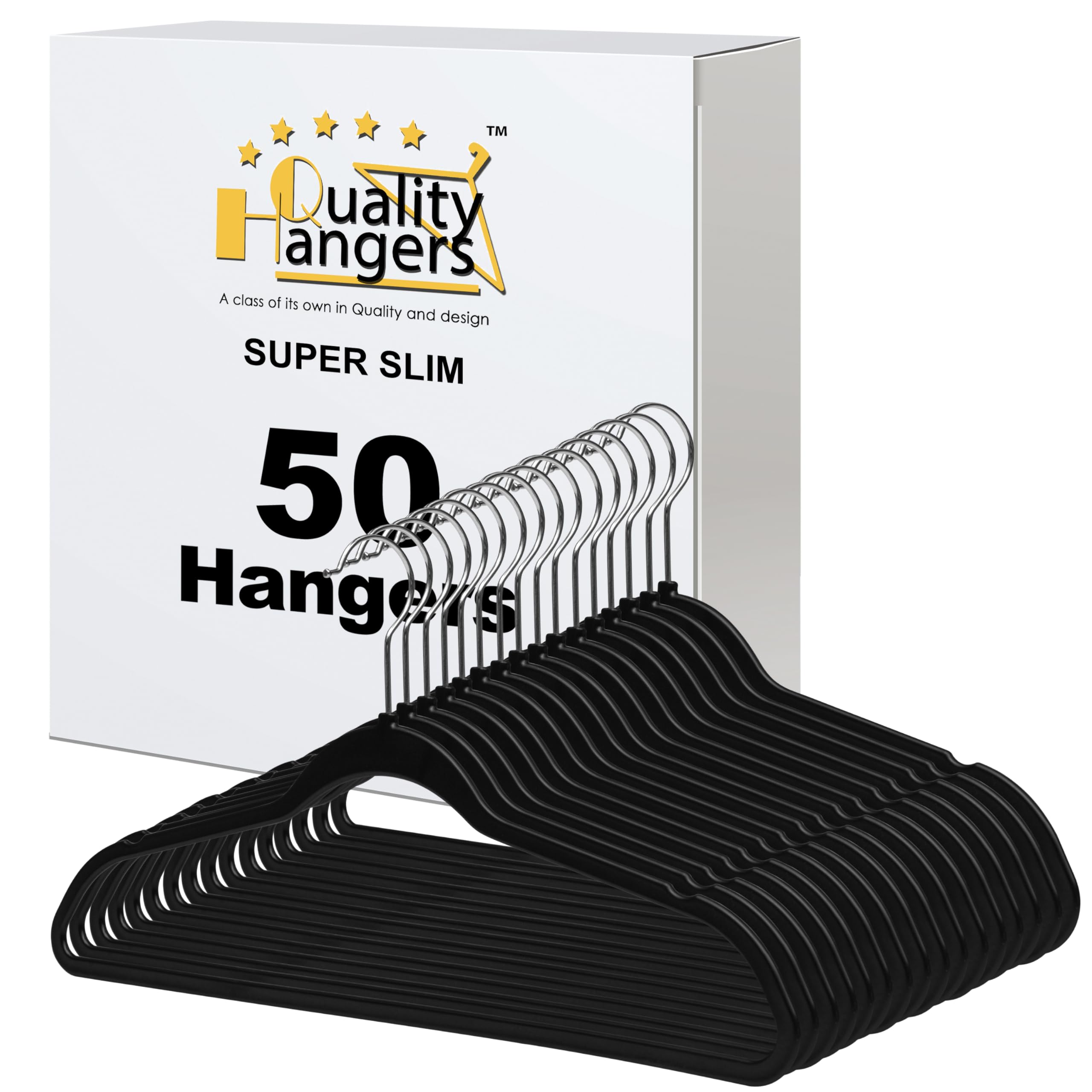 Quality Hangers 50 Pack Slim Plastic Hangers For Clothes - 16.5'' Won'T Crease Your Clothes, Heavy Duty Non-Velvet Black Hangers