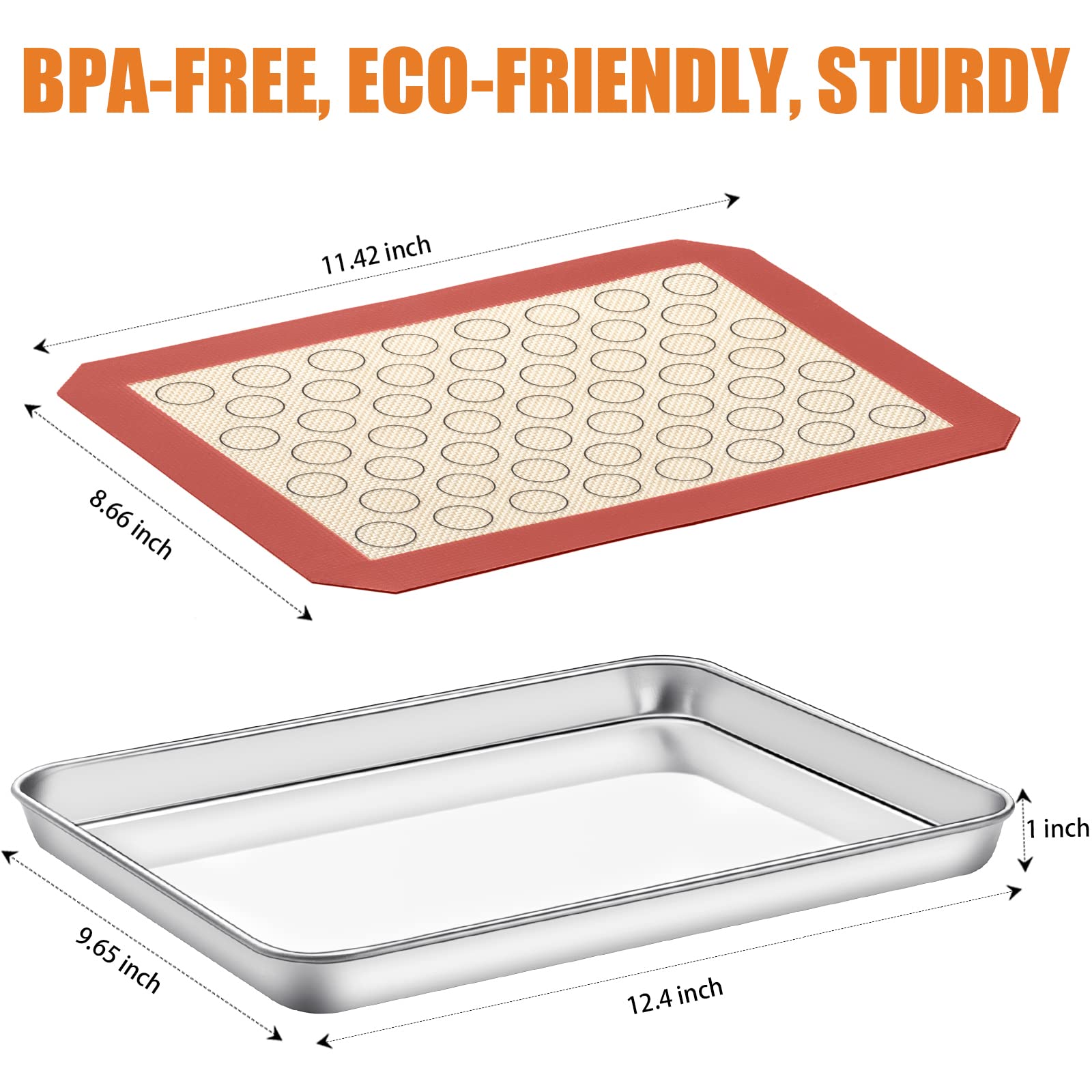 Baking Sheet With Silicone Mat Set Of 4 [2 Sheets + 2 Mats], Deedro Stainless Steel Cookie Sheet Baking Pan With Silicone Baking