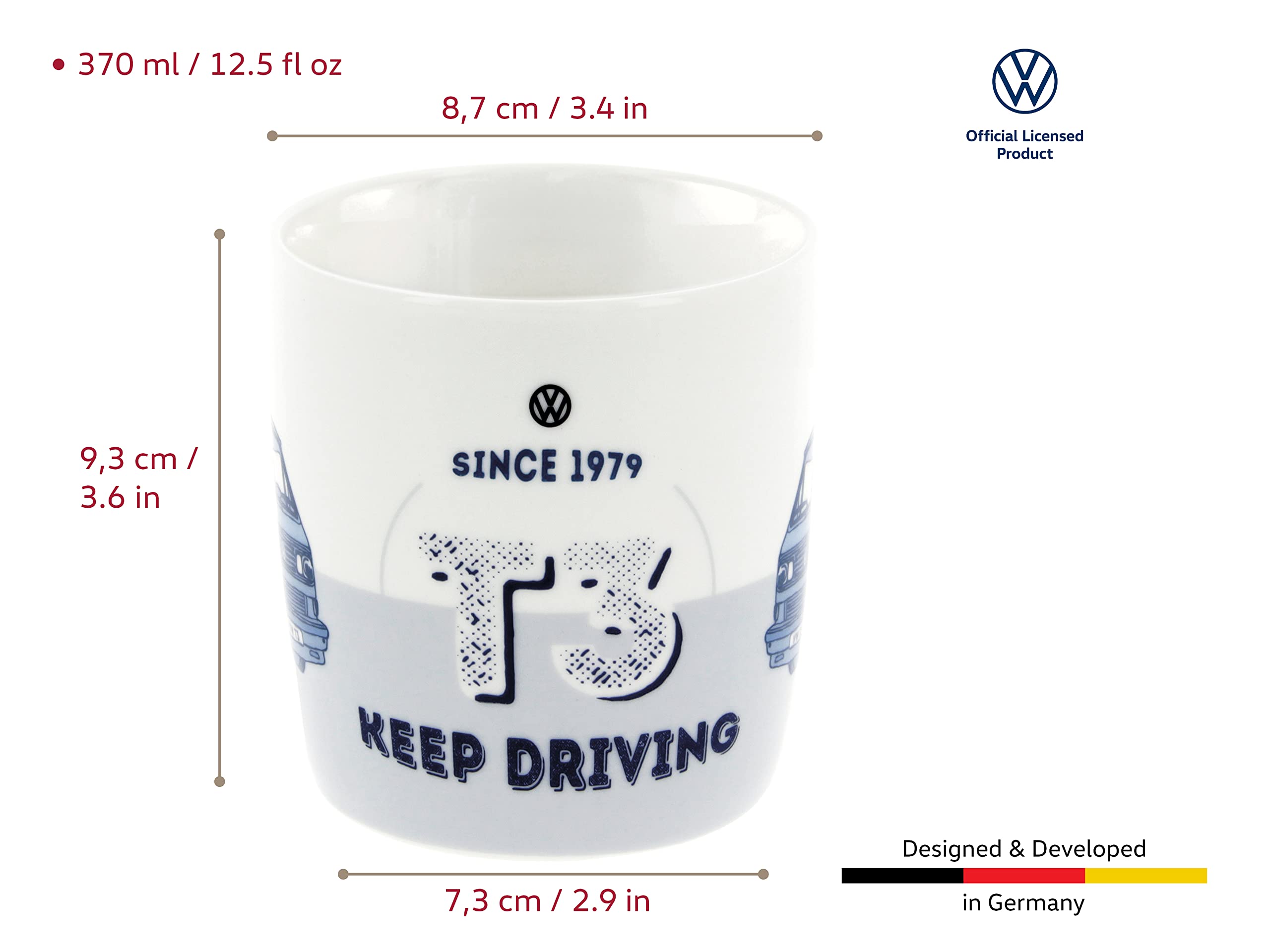 Brisa Vw Collection - Volkswagen Large Ceramic Coffee-Tea-Cappuccino Mug Cup In T3 Bus Vanagon Design (Keep Driving/Blue)