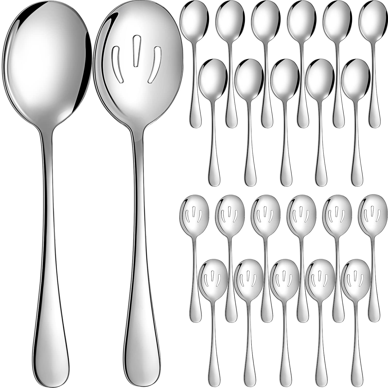 Wilzing 24 Pieces 8.5 Inch Serving Spoons Set Including 12 Serving Spoon And 12 Slotted Spoons Stainless Steel Buffet Serving Ut