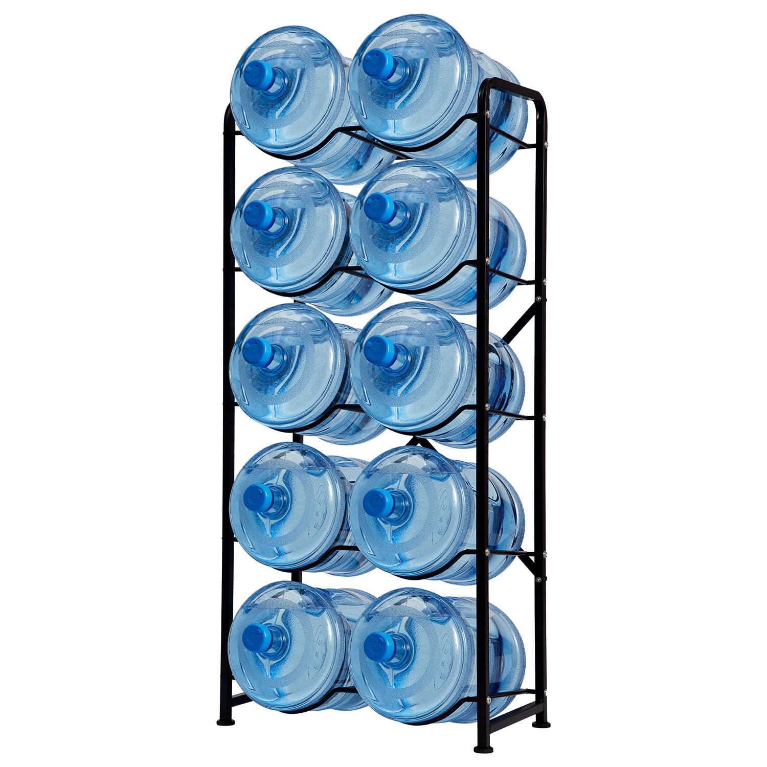 Water Bottle Storage Rack  5-Tier Reinforced Carbon Steel Water Jug Holder for 10 Bottles of 5-Gallon Water Cooler Bottles Organizer for Office  Family  Garages  Restaurant  and Gym. Black