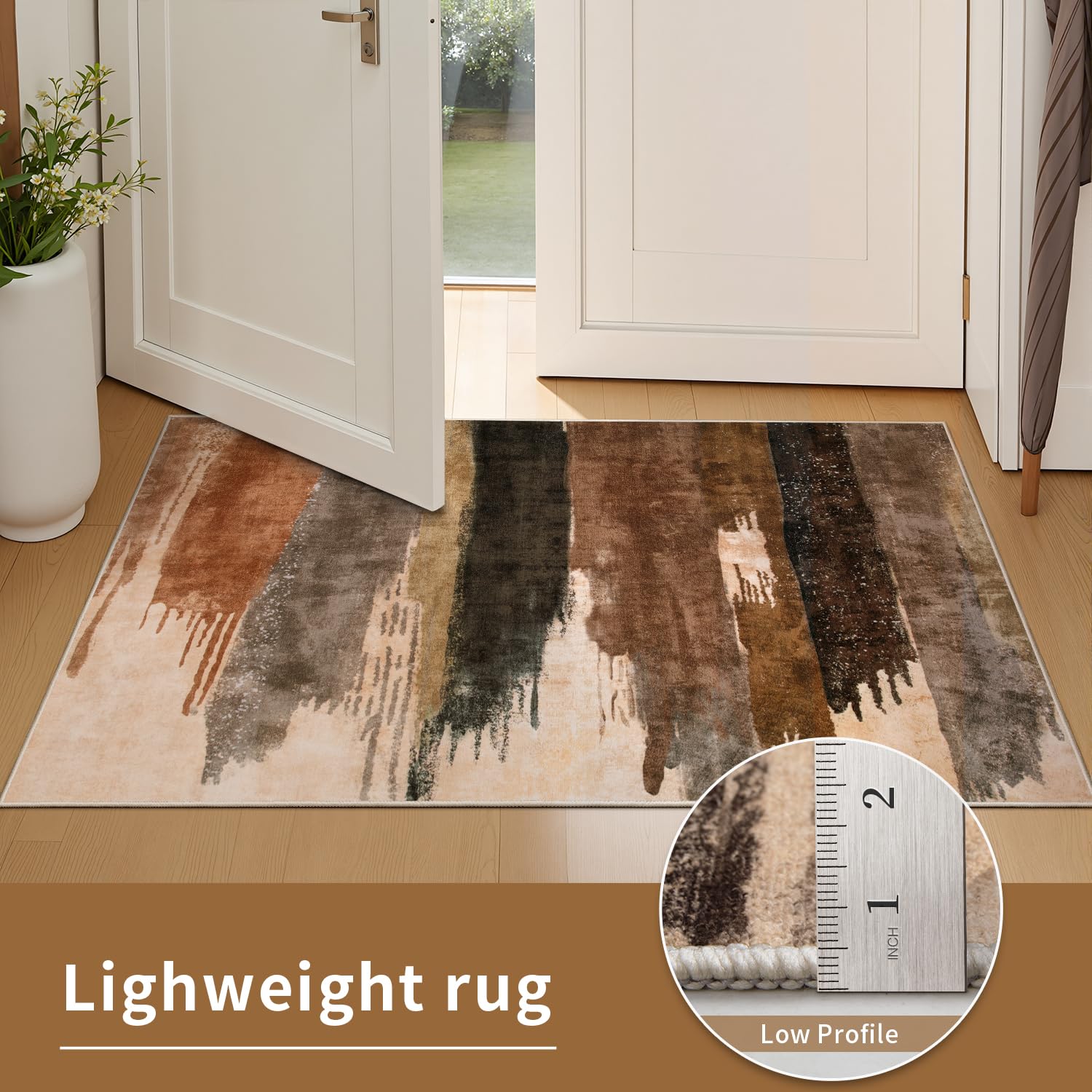 Ciicool Modern Abstract Area Rug, 2x3 Blue White Washable Small Entryway Rugs, Low Pile Non-Slip Kitchen Rug Thin Throw Rugs Roo