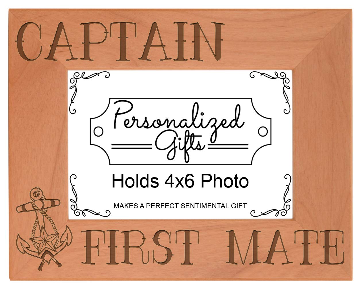 ThisWear Nautical Gift Sail Captain First Mate Anchor Natural Wood Engraved 4x6 Landscape Picture Frame Wood