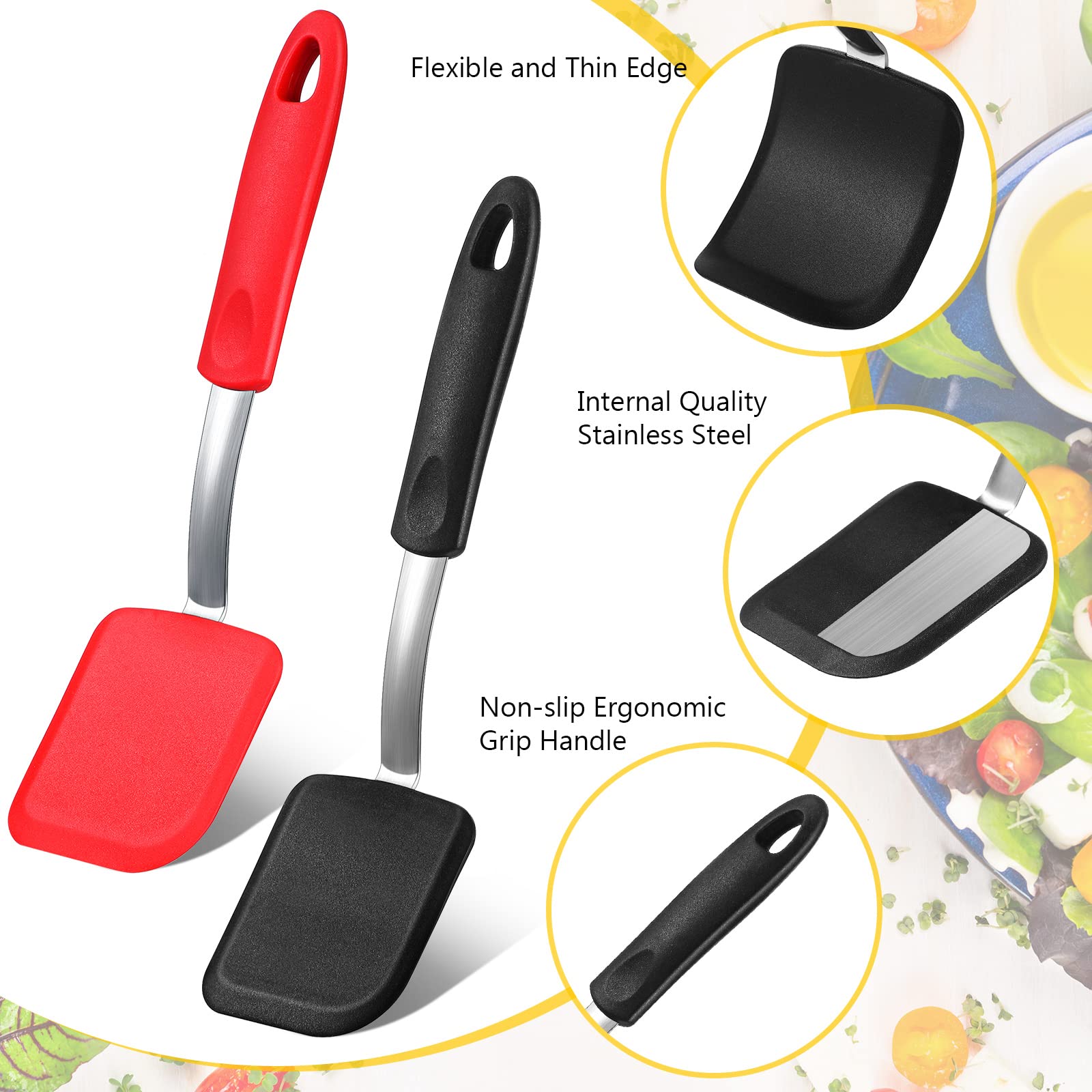 Yetene Silicone Cookie Spatula Turner 2 Pack Mini Brownie Spatula Flexible Kitchen Small Silicone Spatulas For Nonstick Cookware
