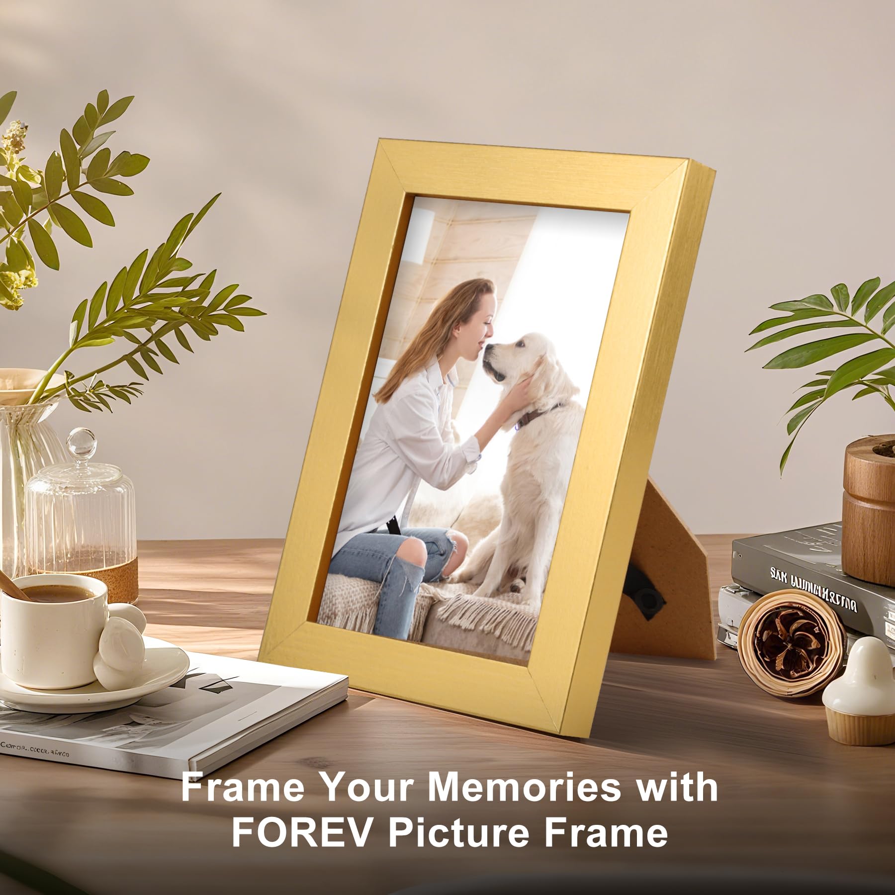 TOFOREVO Picture Frames 4x6 Set of 2 Distressed Gold Wood Grain Photo Frame for Gallery Wall Mounting or Tabletop Display
