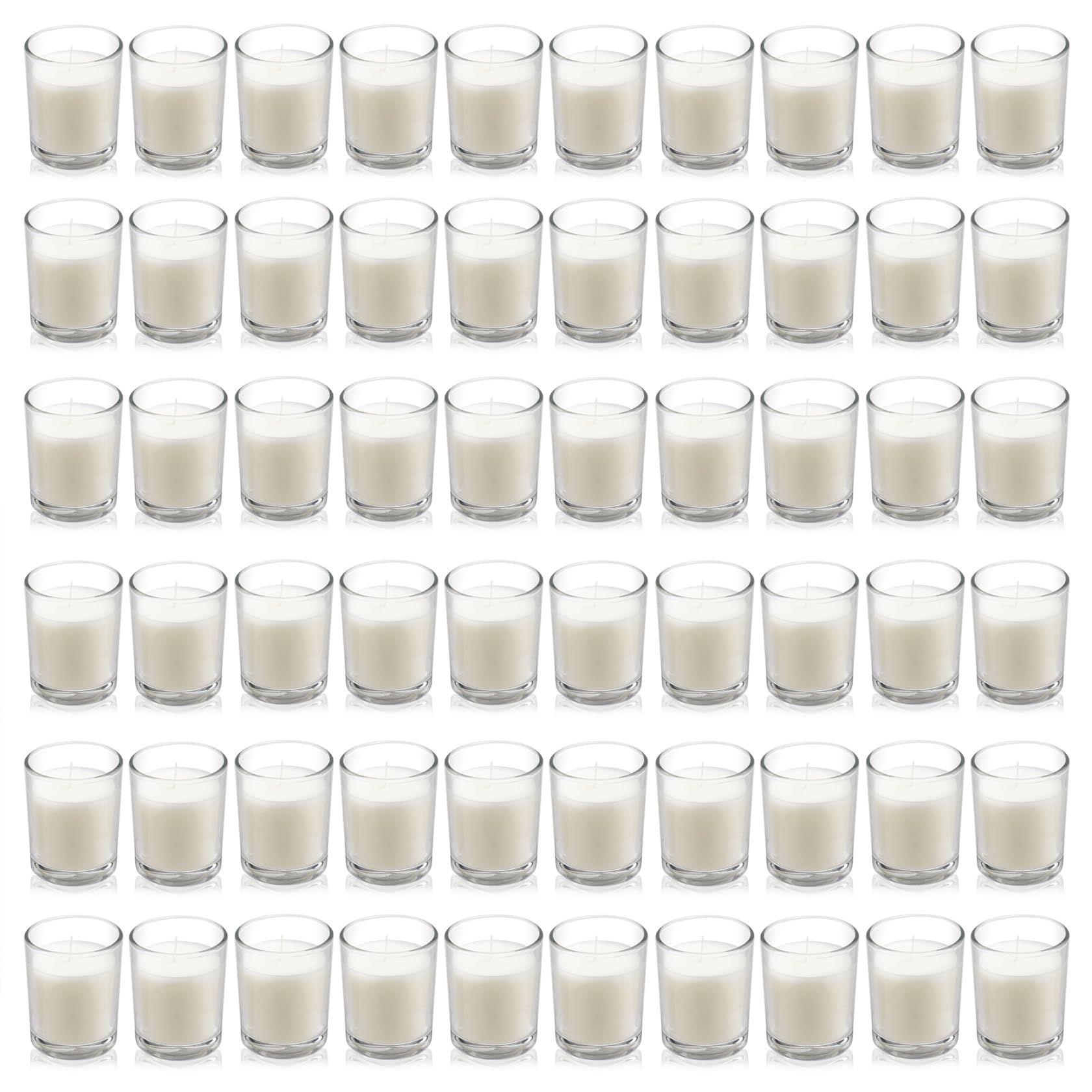 Housecret 60 Pack Warm White Unscented Clear Glass Filled Votive Candles. Hand Poured Wax Candle Ideal Gifts for Aromatherapy Sp