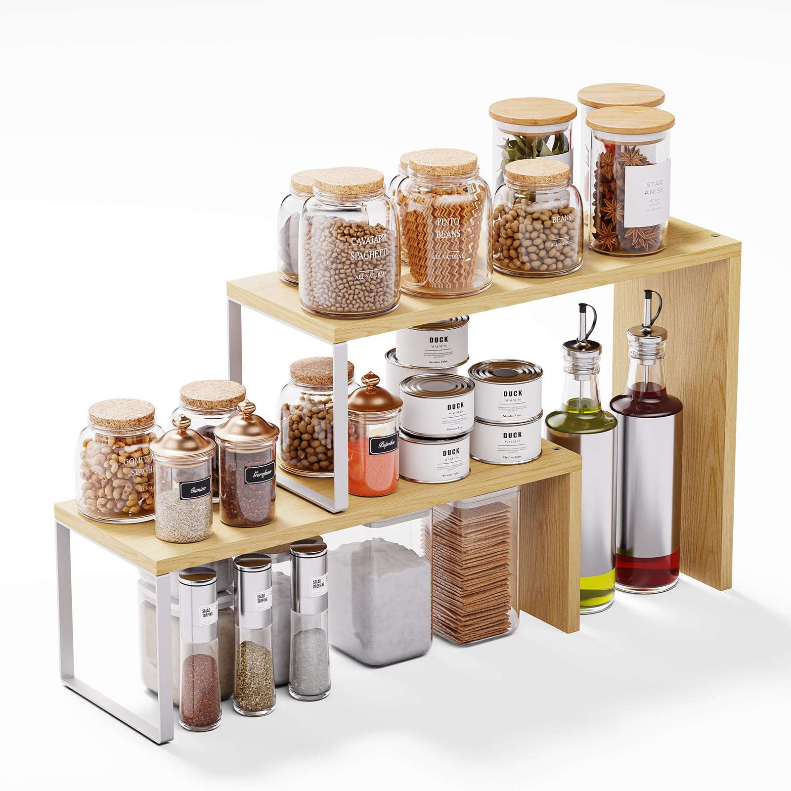 Vfelf Cabinet Organizer Shelf, 2-Tier Kitchen Counter Organizer Corner Shelves Coffee Bar Organizers for Countertop Kitchen Stor