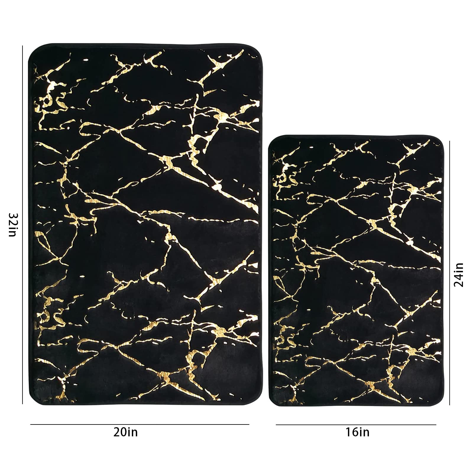 Eanpet Marble Bathroom Rugs Nonslip Black Gold Bathroom Mats Ultra Soft Washable Bath Mats For Bathroom Floor Mats Carpet Water