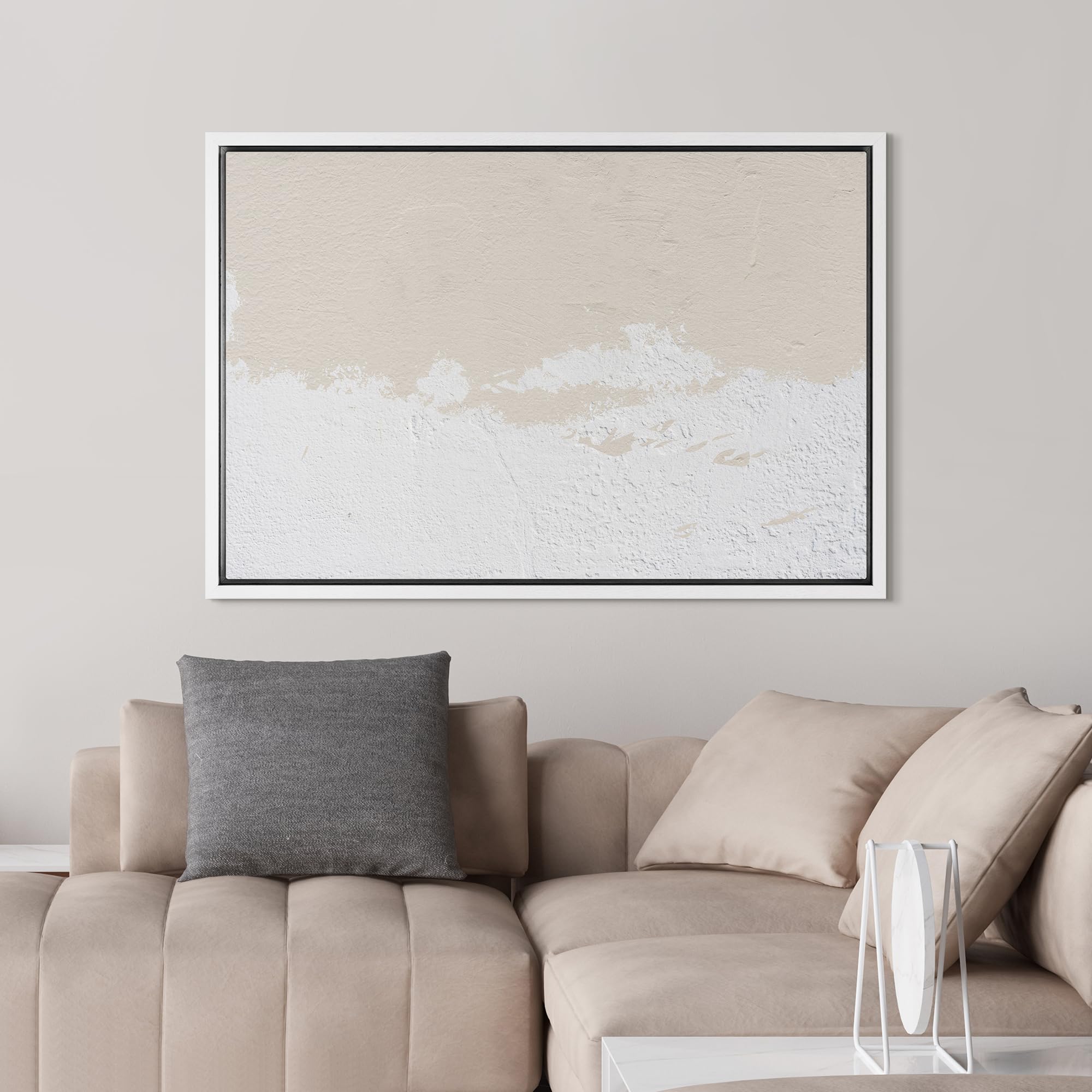 SIGNWIN Framed Canvas Print Wall Art Snowy Winter White Mountain Landscape Abstract Mid Century Art Minimalist Geometric Shape Duotone for Living Room  Bedroom  Office - 24''x36'' WHITE