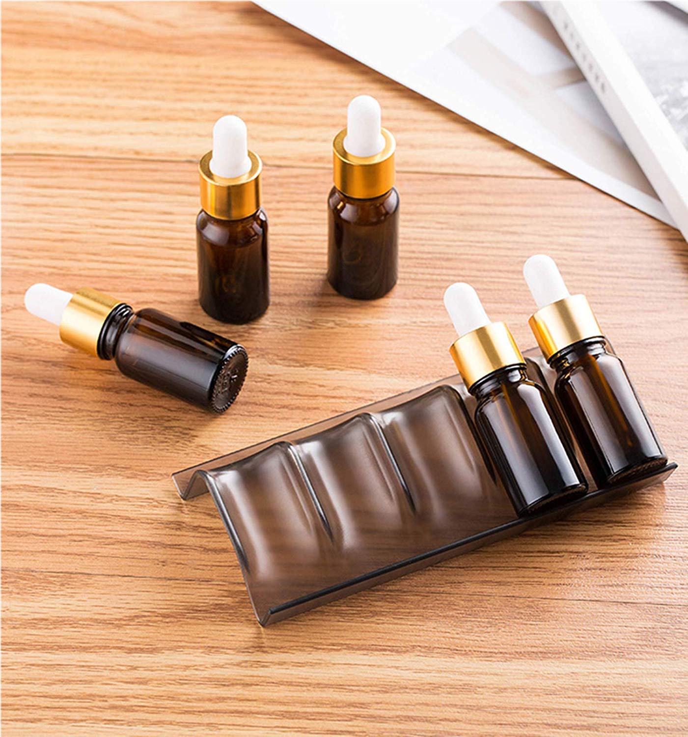 Qicfrk 8 Pcs Essential Oil Organizer, Aluminum Black, Expandable, Holds 40 Oil Bottles