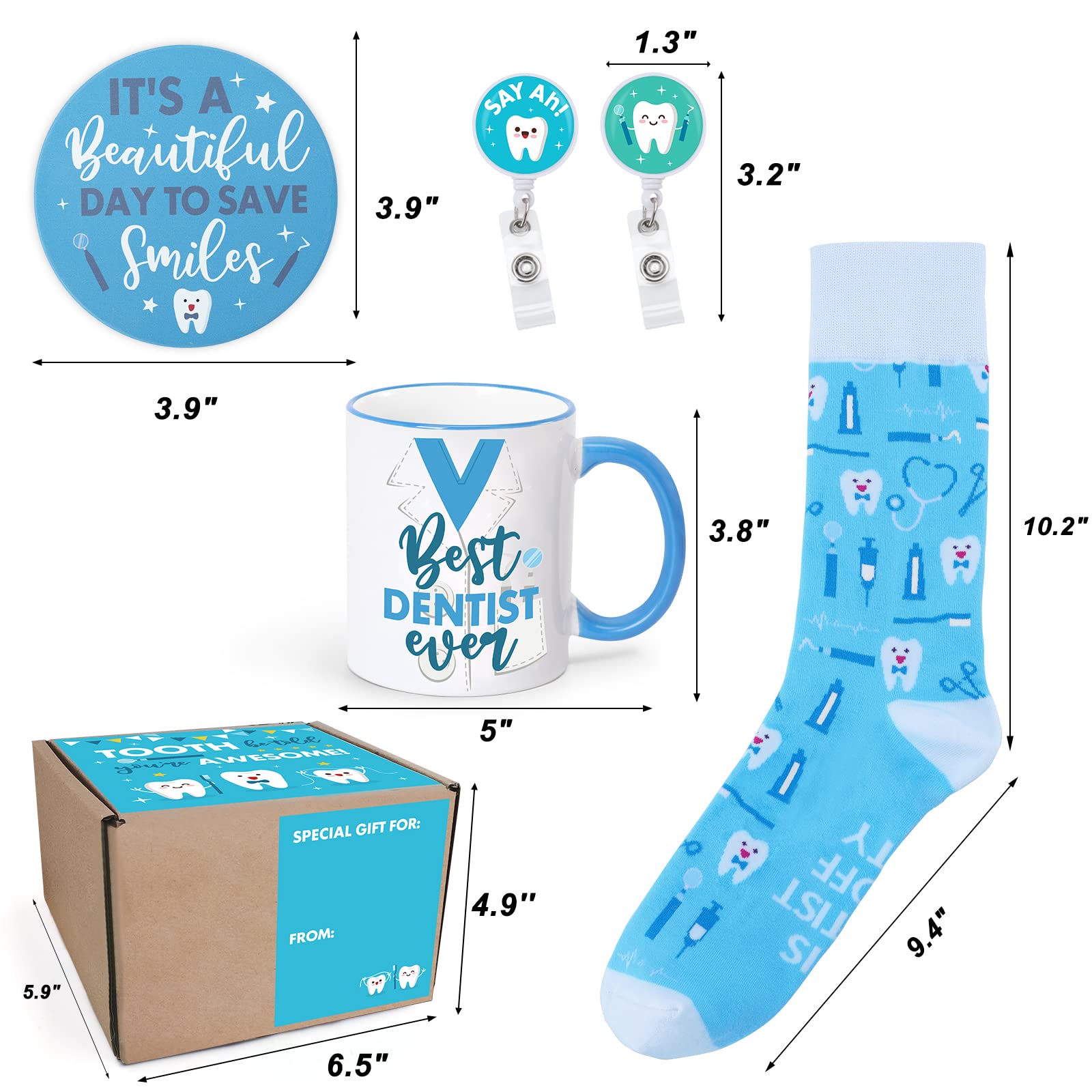 Dentist Gift Box For Men Funny Dentist Socks Coffee Mug Ceramic Coaster Dentist Badge Reel Dentist Appreciation Graduation Birth