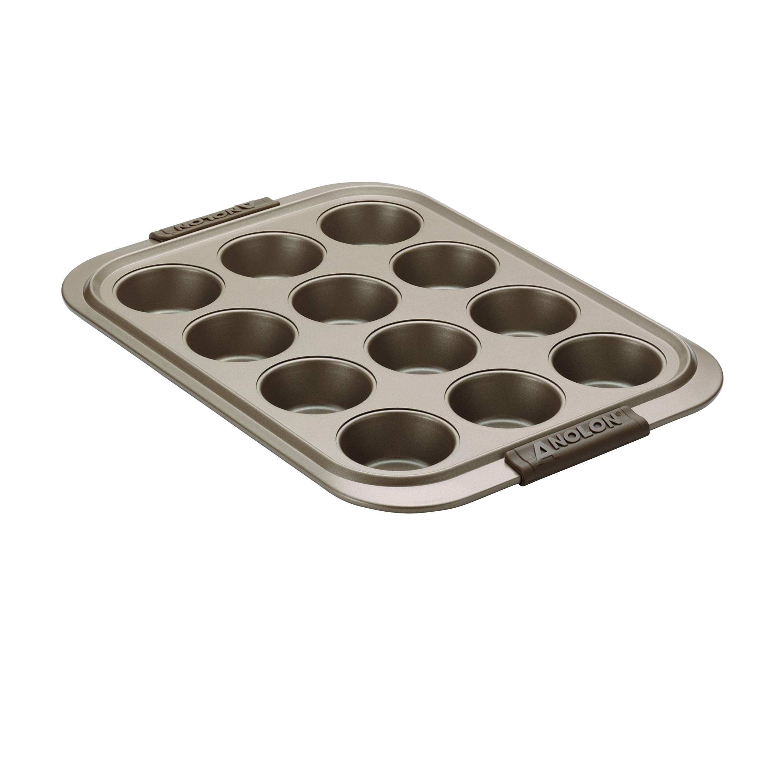 Anolon Bronze Nonstick 12-Cup Muffin Tin With Silicone Grips And Lid / Nonstick 12-Cup Cupcake Tin With Silicone Grips And Lid -