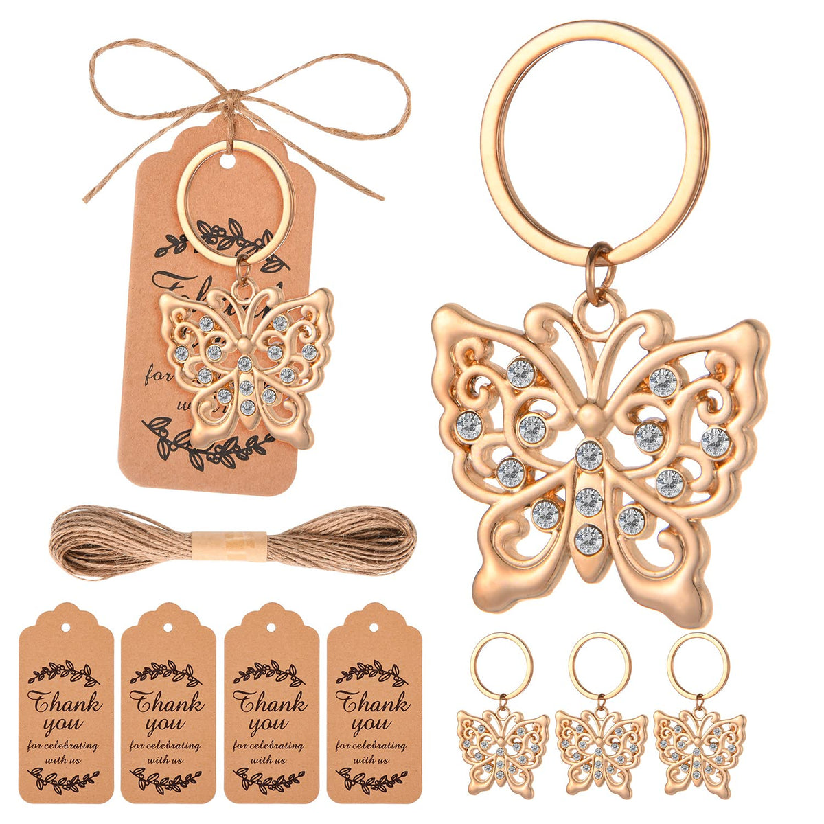 50Pcs Butterfly Keychain/Keyring For Baby Shower,Wedding Or Bridal Shower Party Favors,Gift,Souvenirs To Guests (Golden Butterfl