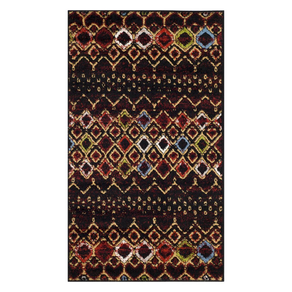 SAFAVIEH Amsterdam Collection Area Rug - 9 x 12, Black & Multi, Moroccan Boho Design, Non-Shedding & Easy Care, Ideal for High