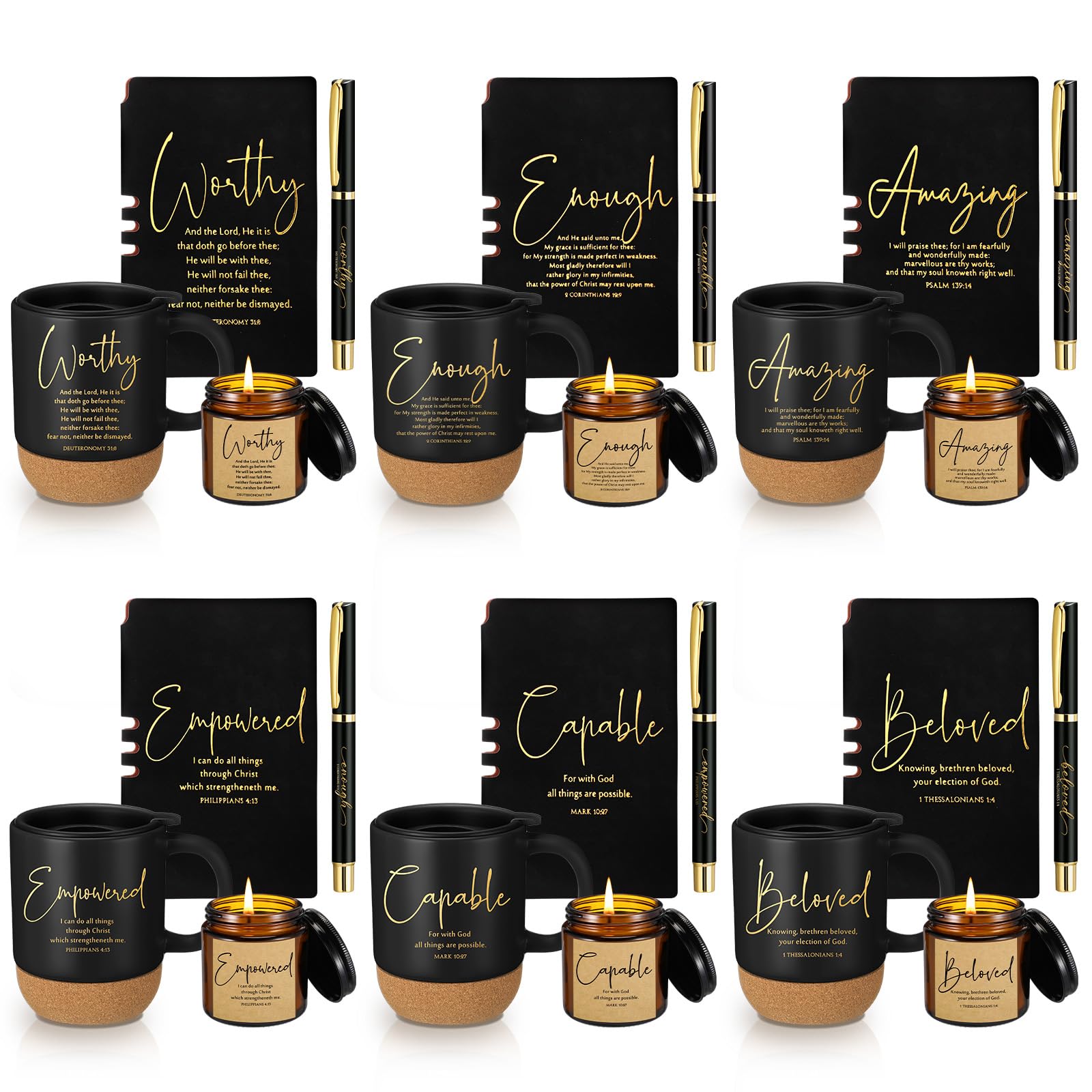FillTouch 6 Set Christian Gift for Men 15 oz Coffee Mug Journal Pen Candle