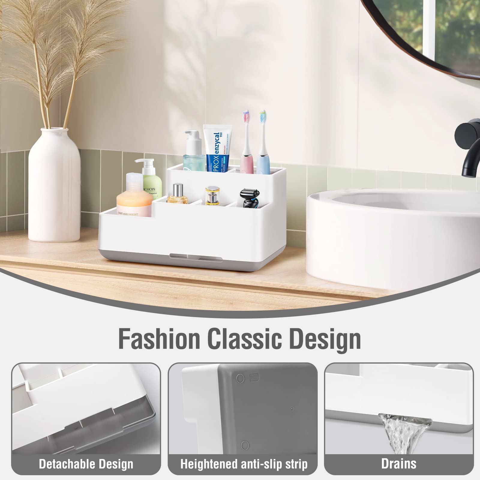 Electric Toothbrush Holder, Detachable Non-Slip Bathroom Organizer Countertop With 6 Compartments And Drainage Holes Bathroom Or