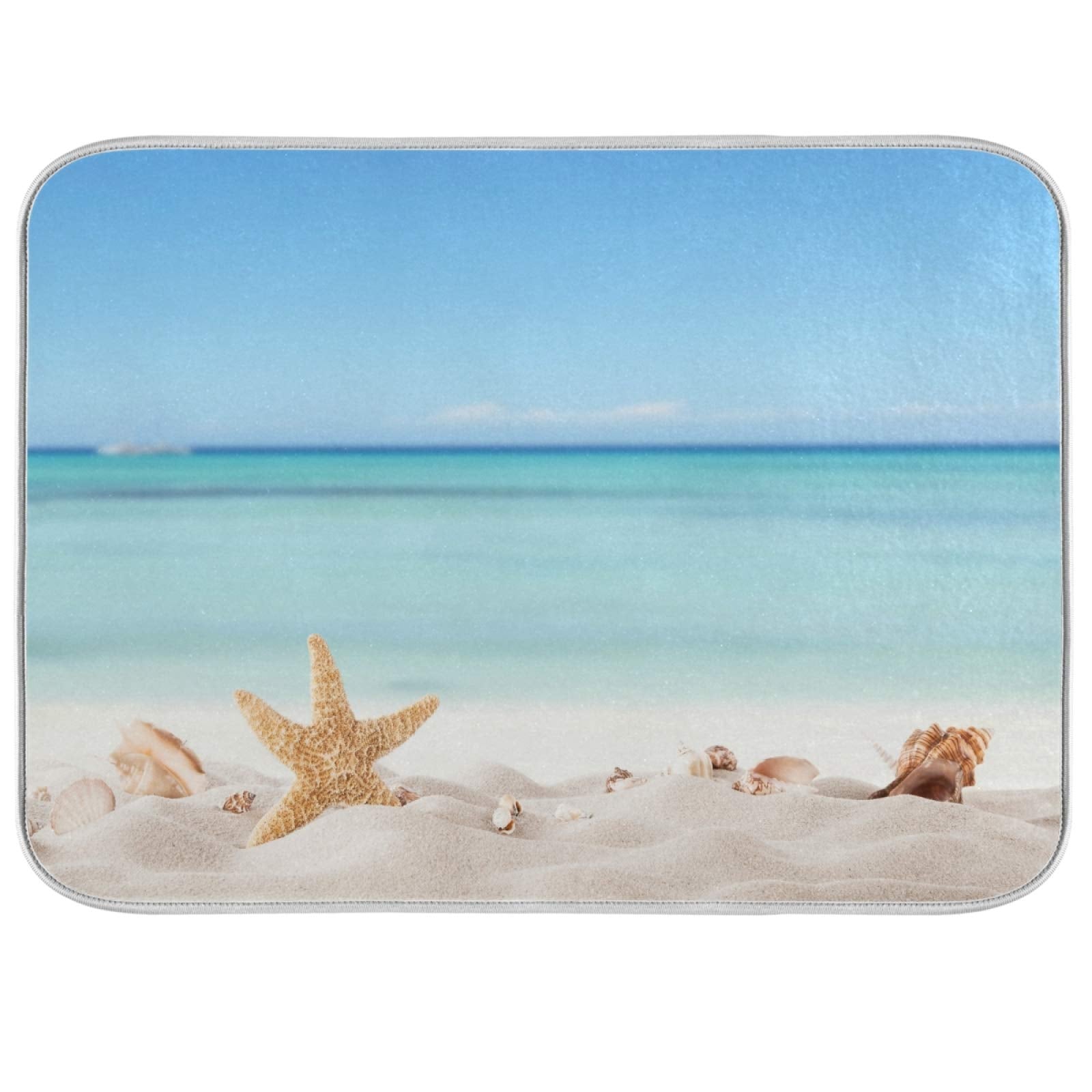 Summer Starfish Sandy Dish Drying Mat Seaside Coast Dry Pad Bottle Dryer Rack Kitchen Decor Absorbent Easy Clean Drainer Mats Fo