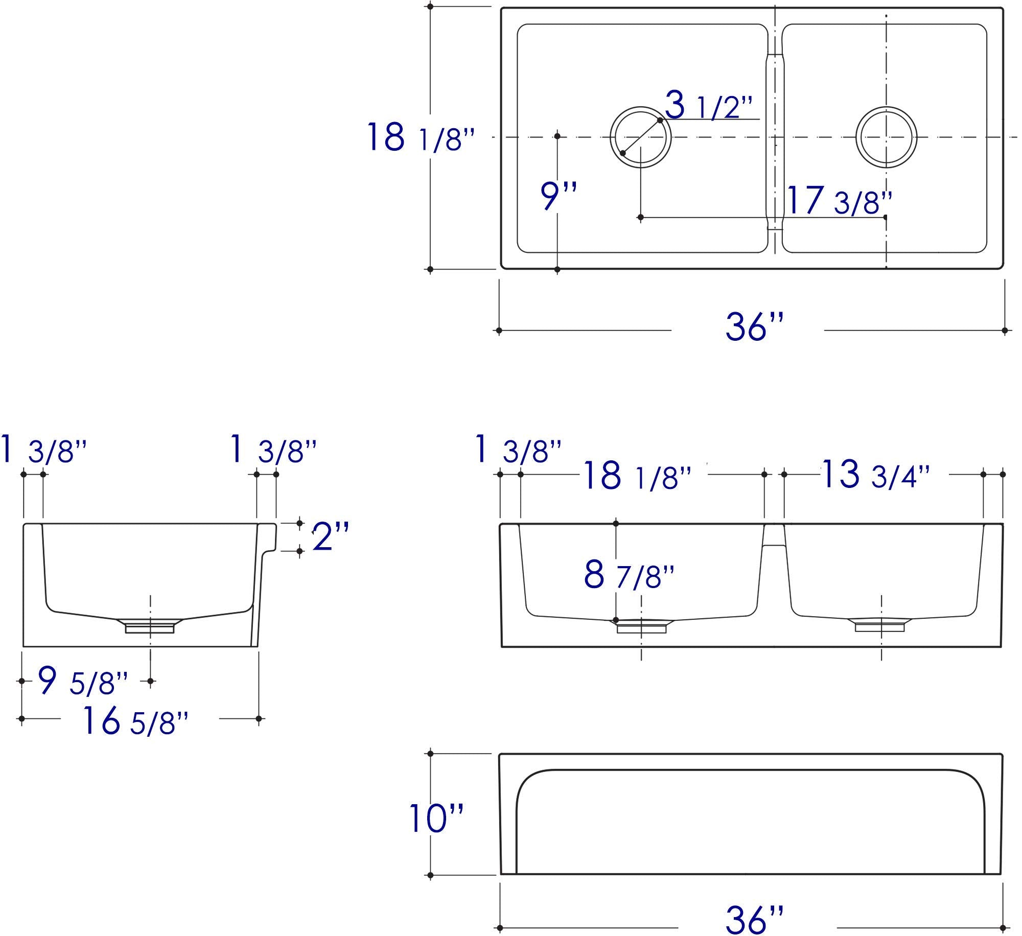 Alfi Brand Ab3618Arch-W Arched Apron Thick Wall Fireclay Double Bowl Farm Sink, 36'', White