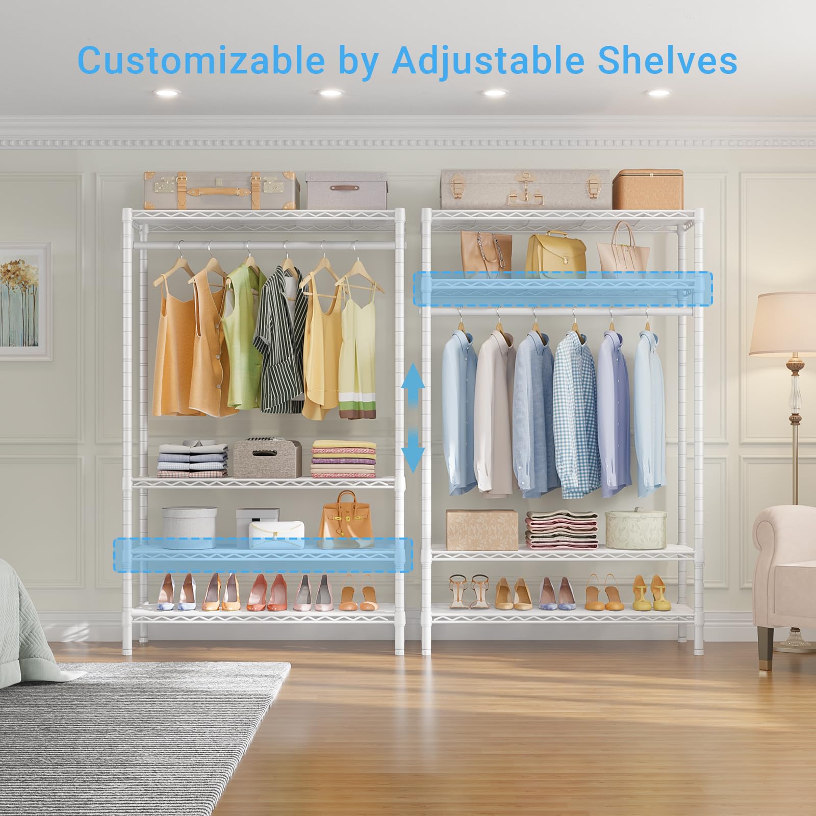 VIPEK V1S Wire Garment Rack 4 Tiers Heavy Duty Clothes Rack for Hanging Clothes Freestanding Closet Clothing Rack with 4 Adjustable Shelves  35.4 '' L X 15.7 '' W X 70.9 '' H  Max Load 500LBS  White