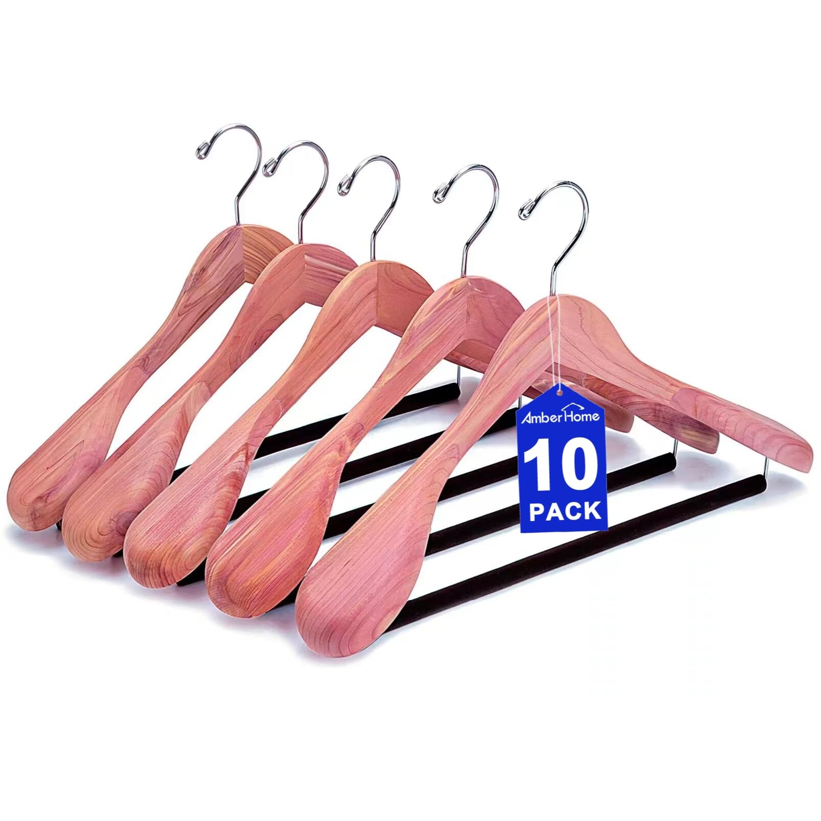 Amber Home 10 Pack American Red Cedar Wood Coat, Suit Hangers With Extra Wide Shoulder, Wooden Jacket Clothes Hanger Smooth Delu