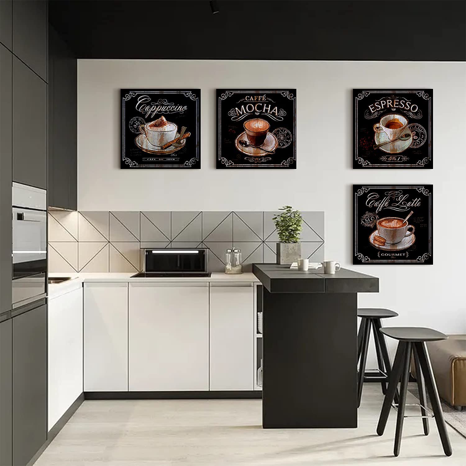 Coffee Wall Art Kitchen Decor Vintage Coffee Wall Decor Brown Black Coffee Pictures Dining Room Bar Canvas Painting Artwork Cafe