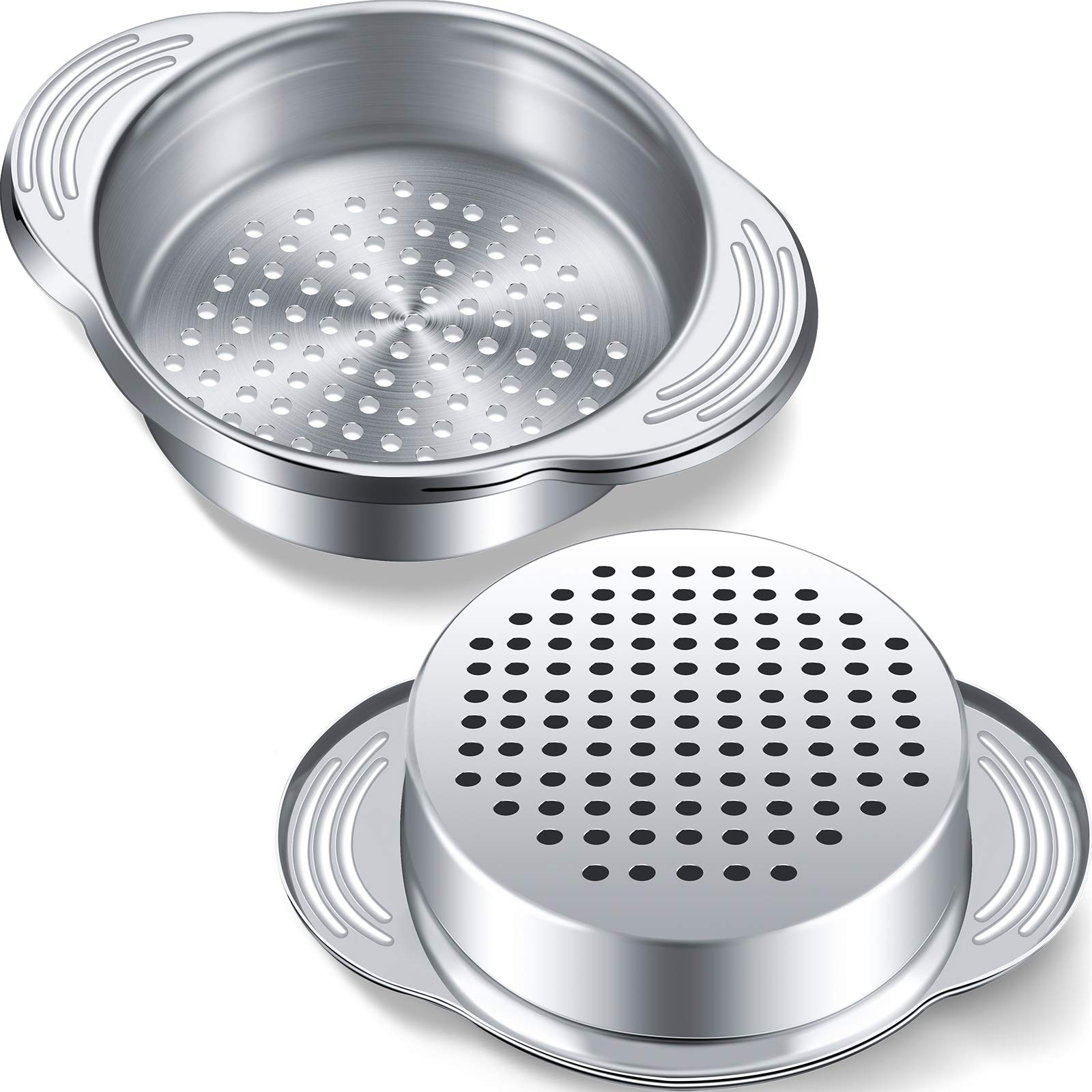 Patelai 2 Pieces Tuna Can Strainer Stainless Steel Food Strainer Sieve Metal Press Lid Canning Colander Oil Drainer Tuna Filter