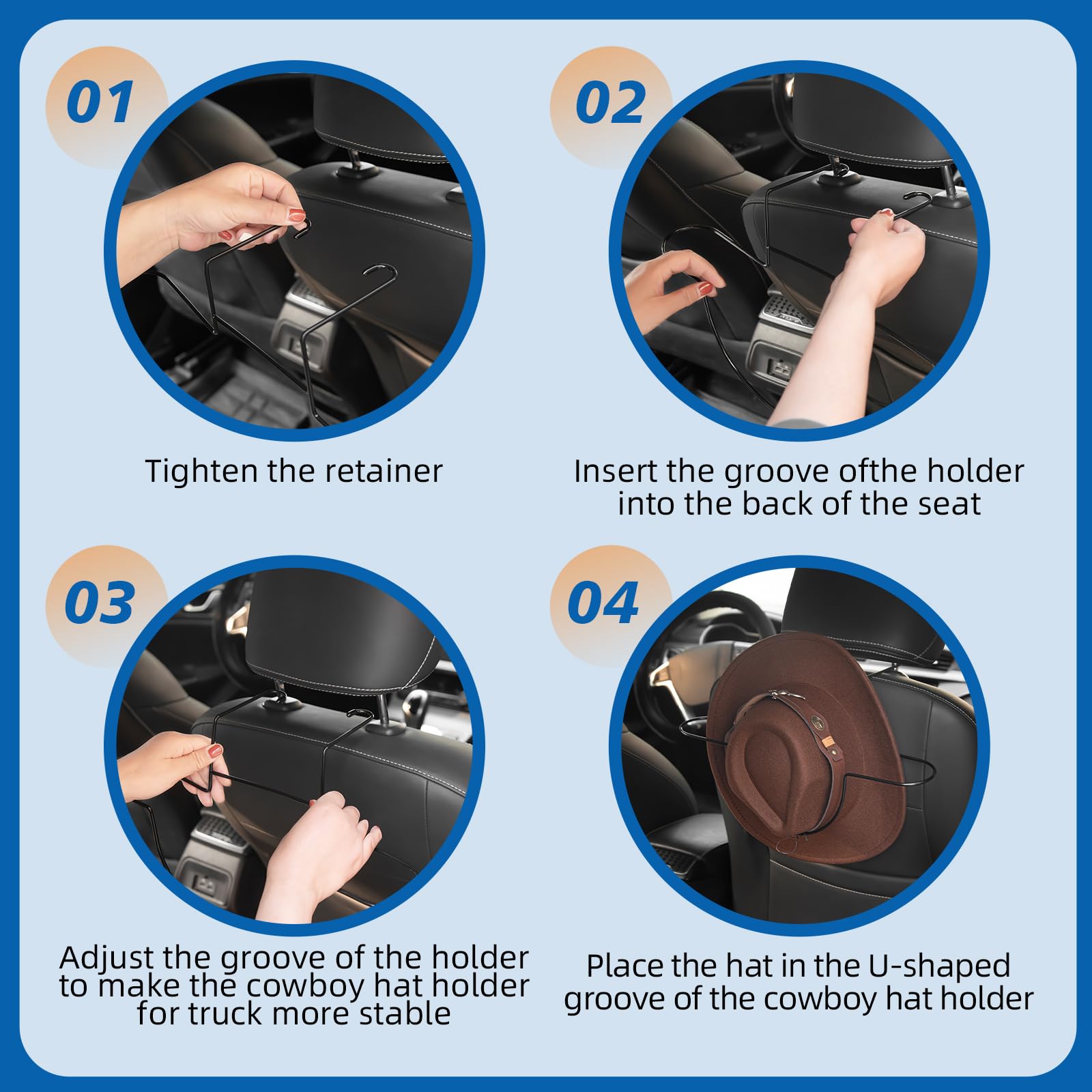 JINSIMAIER 2 Pack Hat Rack - Black Metal Cowboy Hat Holder for Trucks & SUVs, Model DXC005