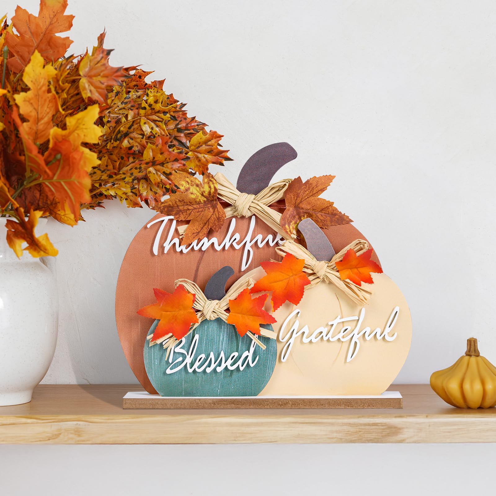 LXDNBGO Fall Pumpkin Decor, Thanksgiving Fall Decorations for Home, Farmhouse Wooden Pumpkin Autumn Decor, Thanksgiving Decorati