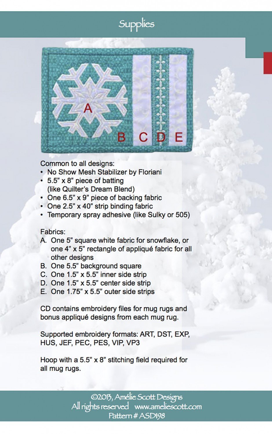 Amelie Scott Designs Winter Mug Rugs ME CD Pattern 4 Count (Pack of 1)