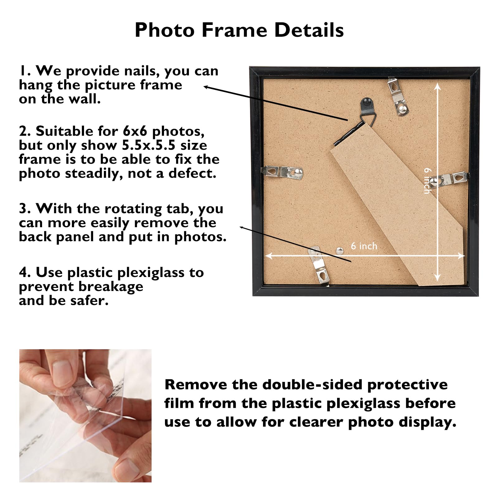 JCJMY 6x6 Picture Frame Set of 2 for Wall Hanging or Tabletop, 6 x 6 Square Wall Gallery Poster Photo Frame with Shatter Resista