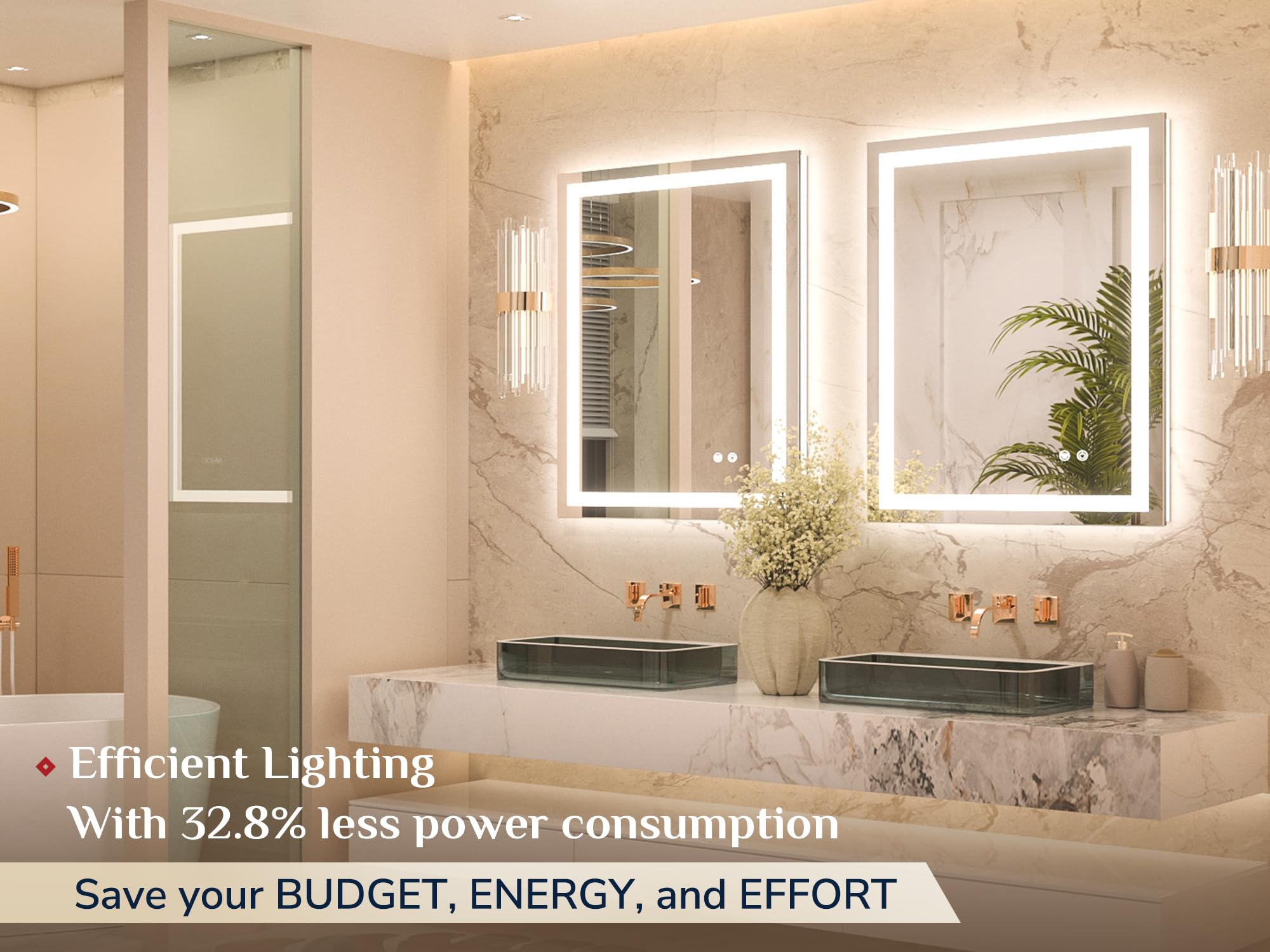 Keonjinn 40     X 24     Lighted Mirror For Bathroom Wall, Led Mirror With Frontlit & Backlit, Bathroom Mirror With Lights, Step