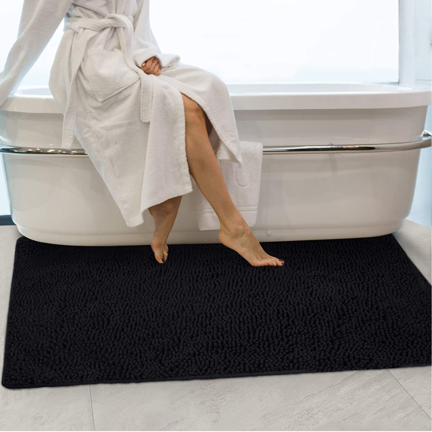 Secura Housewares Soft Microfiber Bathroom Rugs, 47 X 28 Inches Non Slip Bath Mat For Door, Bathroom & Kitchen With Water Absorb