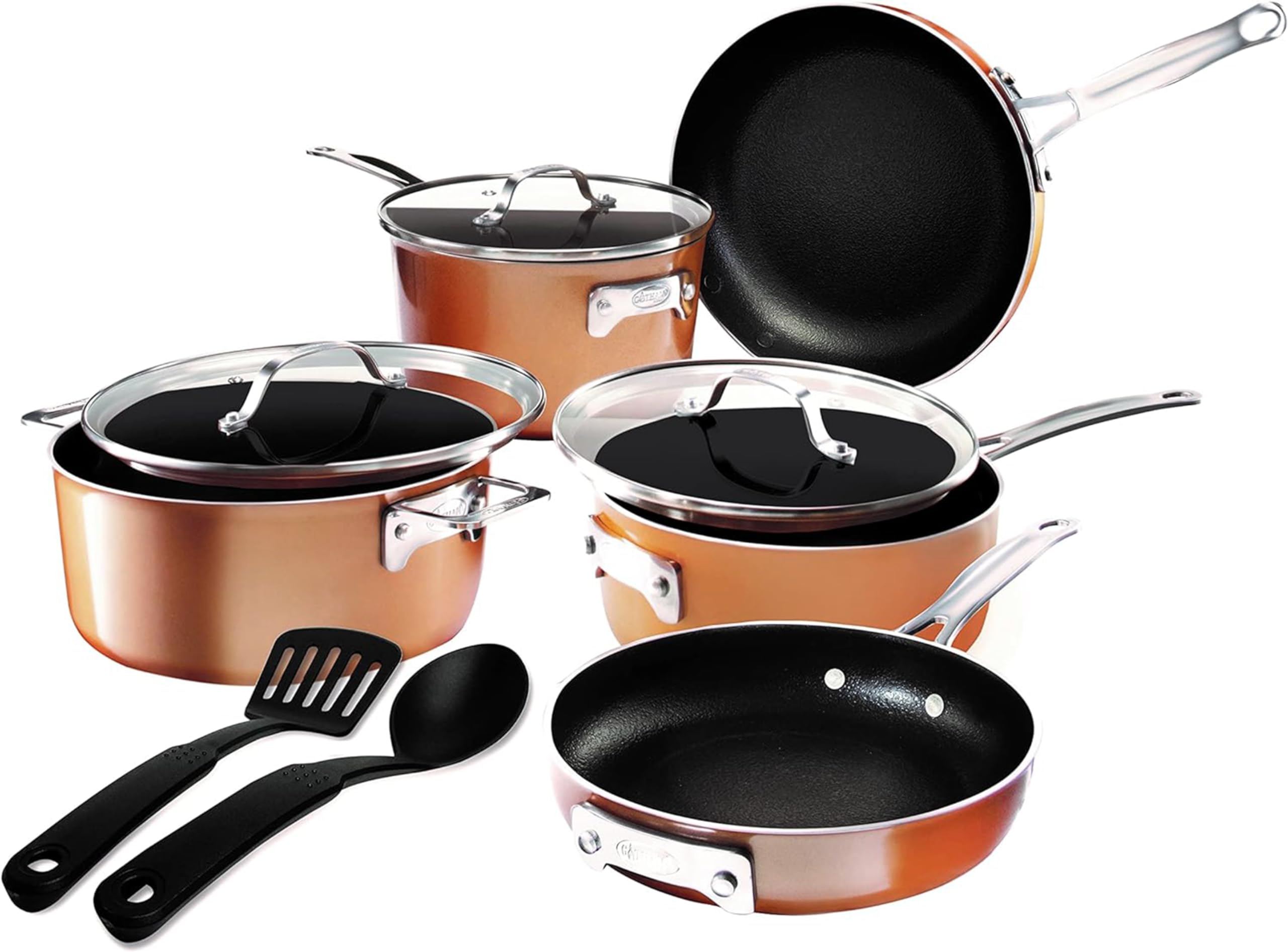 GOTHAM STEEL 10 Pc Copper Pots and Pans Set Non Stick, Kitchen Cookware Sets, Space Saving Non Stick Pots and Pan Set, Nonstick