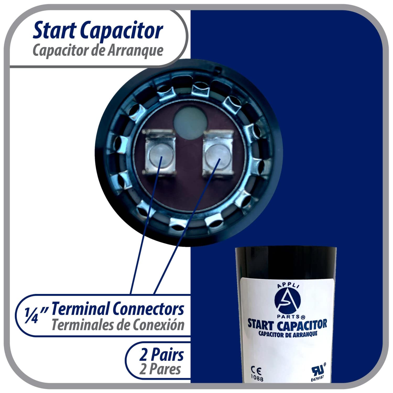 Appli Parts Motor Start Capacitor 161-193 Mfd (Microfarads) Uf 250 Vac Universal Fit For Electric Motor Applications 1-716 In Wi