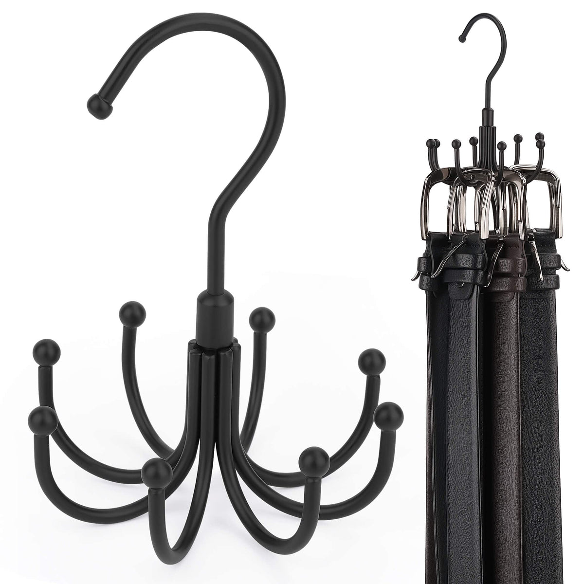 Zedodier Belt Hanger, 4 Pack Rotatable Belt Rack Closet Accessories Organizer, Maximum 24 Storage Capacity, Hanging Holder Stora
