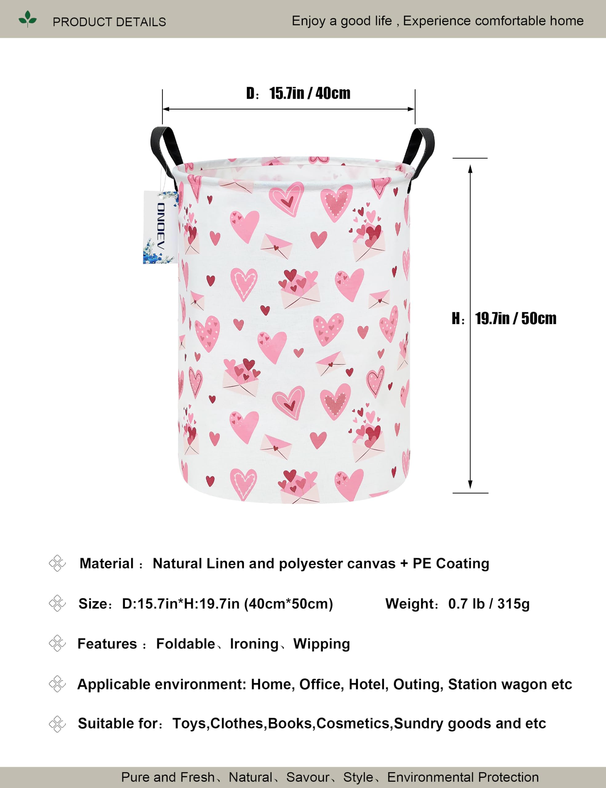 Onoev Round Waterproof Laundry Basket,Laundry Hampers With Handle,Gift Basket,Suitable For Children'S Room And Toy Storage (Pink
