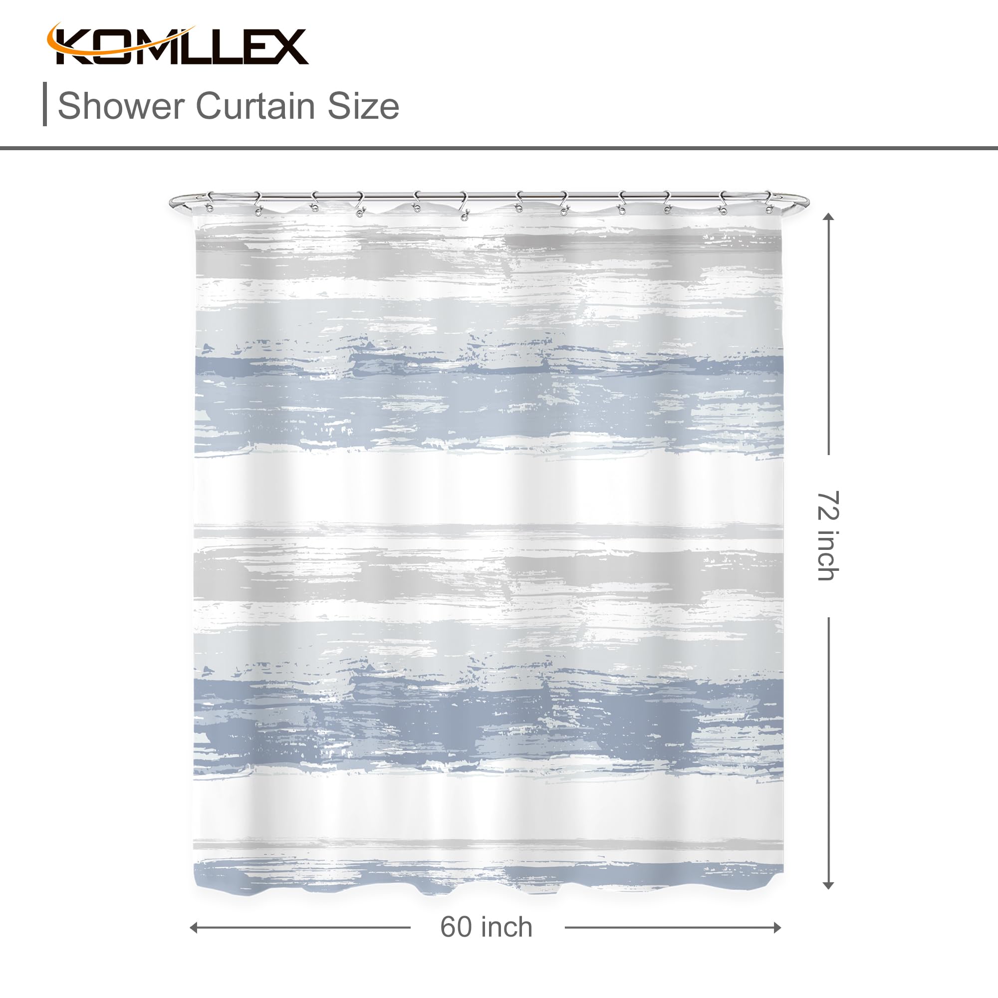 Komllex Abstract Blue Shower Curtain For Bathroom Decor 72Wx72H Modern White Grey Striped Aesthetic Minimalist Geometric Simple