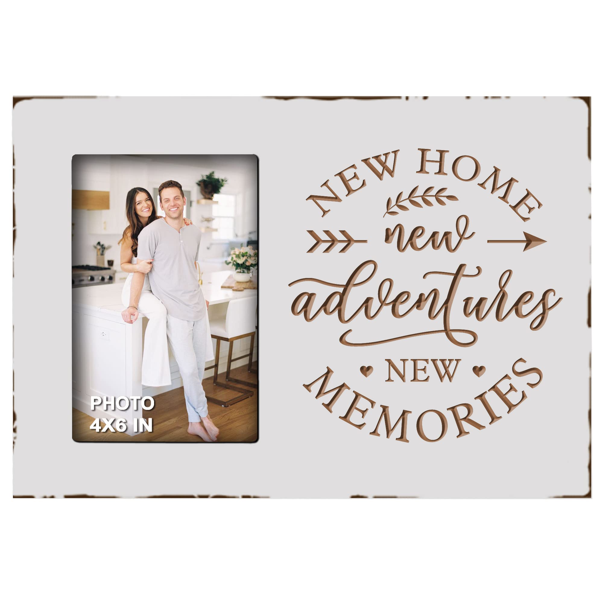 Yudarte Housewarming Gifts For New Home - Engraved White Rustic Picture Frame 4x6 Inches Photo - Unique First Time House Owner G
