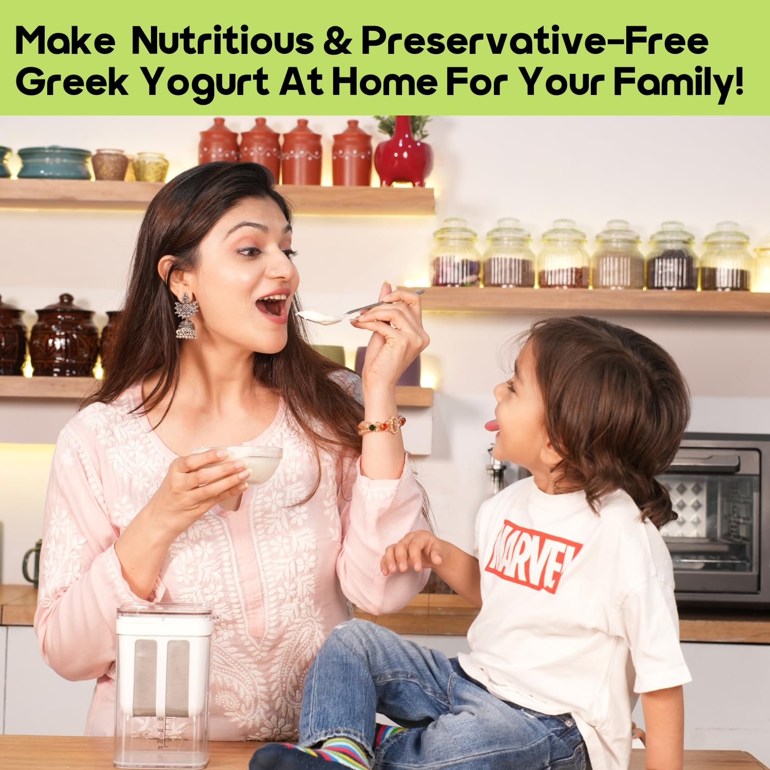 Instacuppa Greek Yogurt Strainer, 1100Ml Multi Yoghurt Maker Strainer With Fine Mesh Bag & Lid For Thick Greek Yogurt, Soybean M