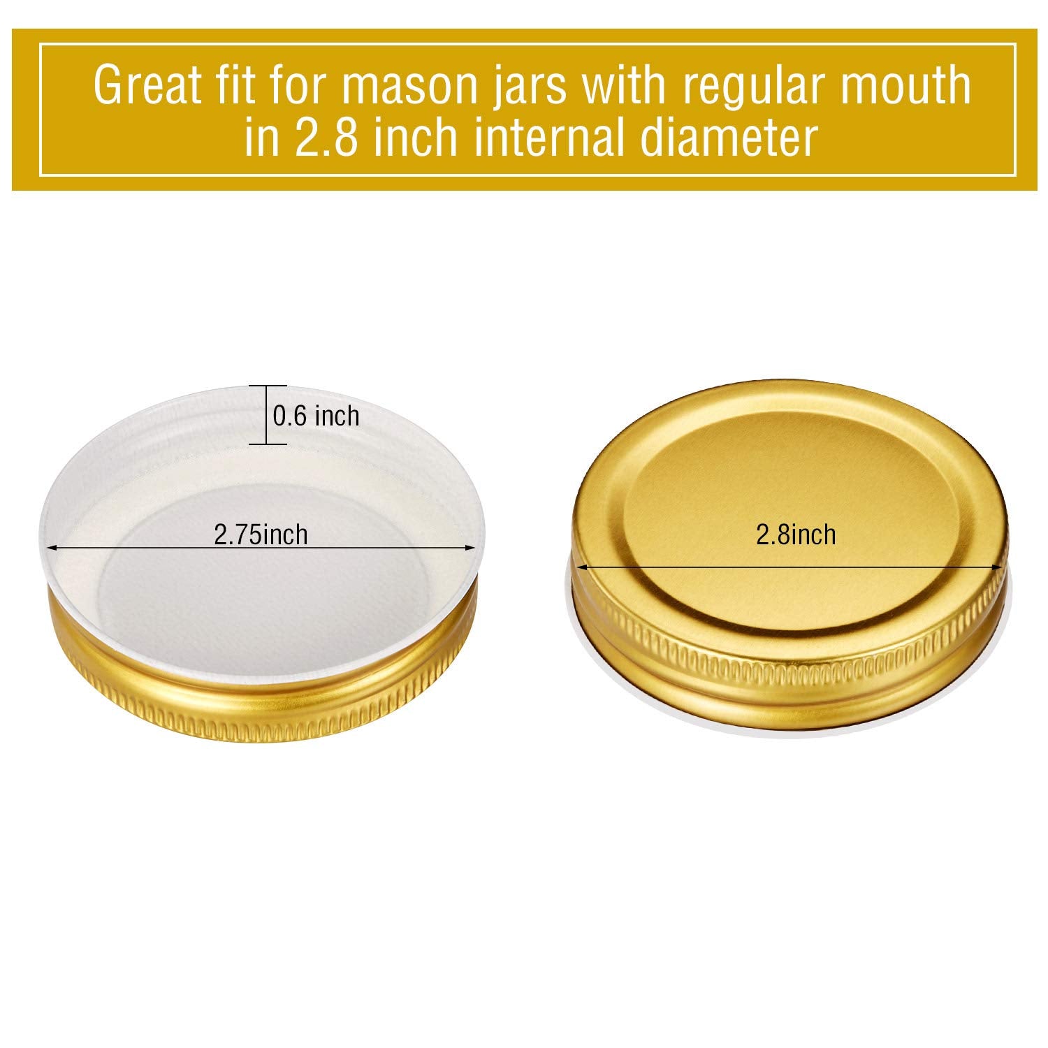 Chuangdi 30 Packs Mason Jar Lids Regular Mouth Leak Proof Secure Mason Storage Solid Caps (Gold)