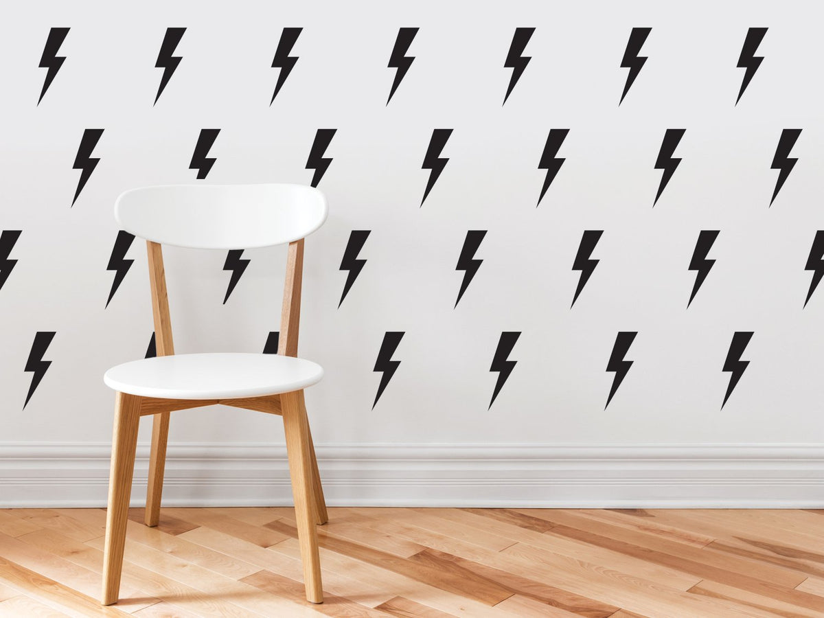 Lightning Bolts Fabric Wall Decals - Set Of 50 Thunder Decals - Black - Non-Toxic, Reusable, Repositionable